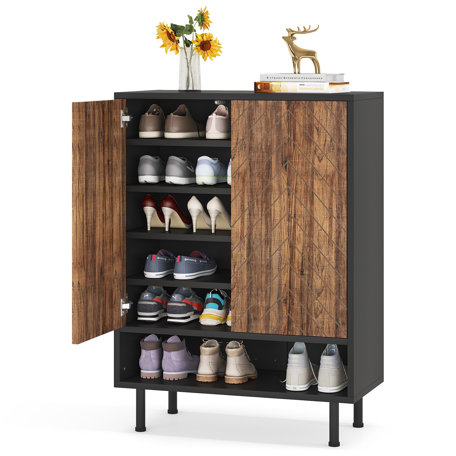 Tribesigns Grey MDF Shoe Cabinet, 7 Tier Shoe Storage Organizer