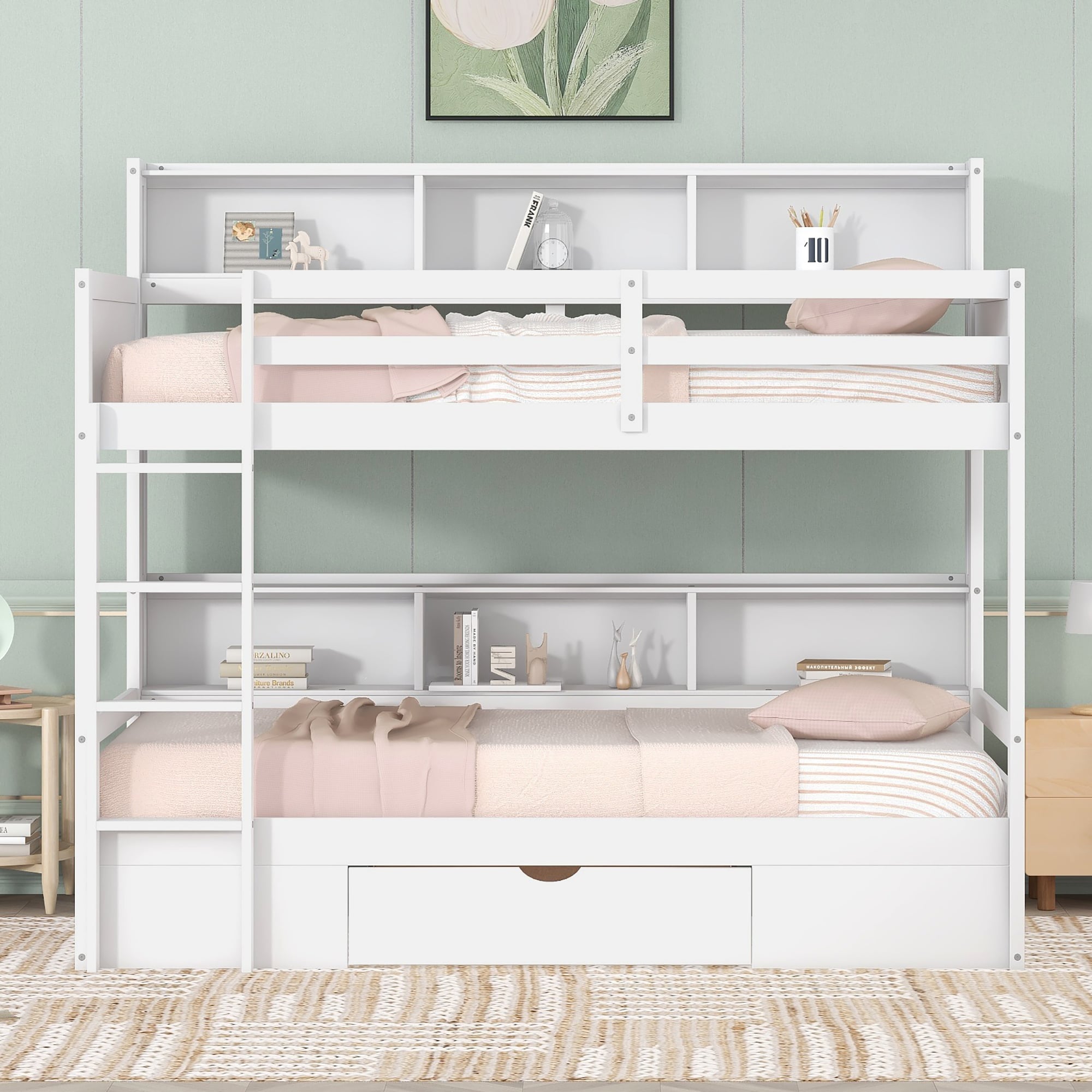 Qualler BWM000519K White Twin over twin Bunk Bed