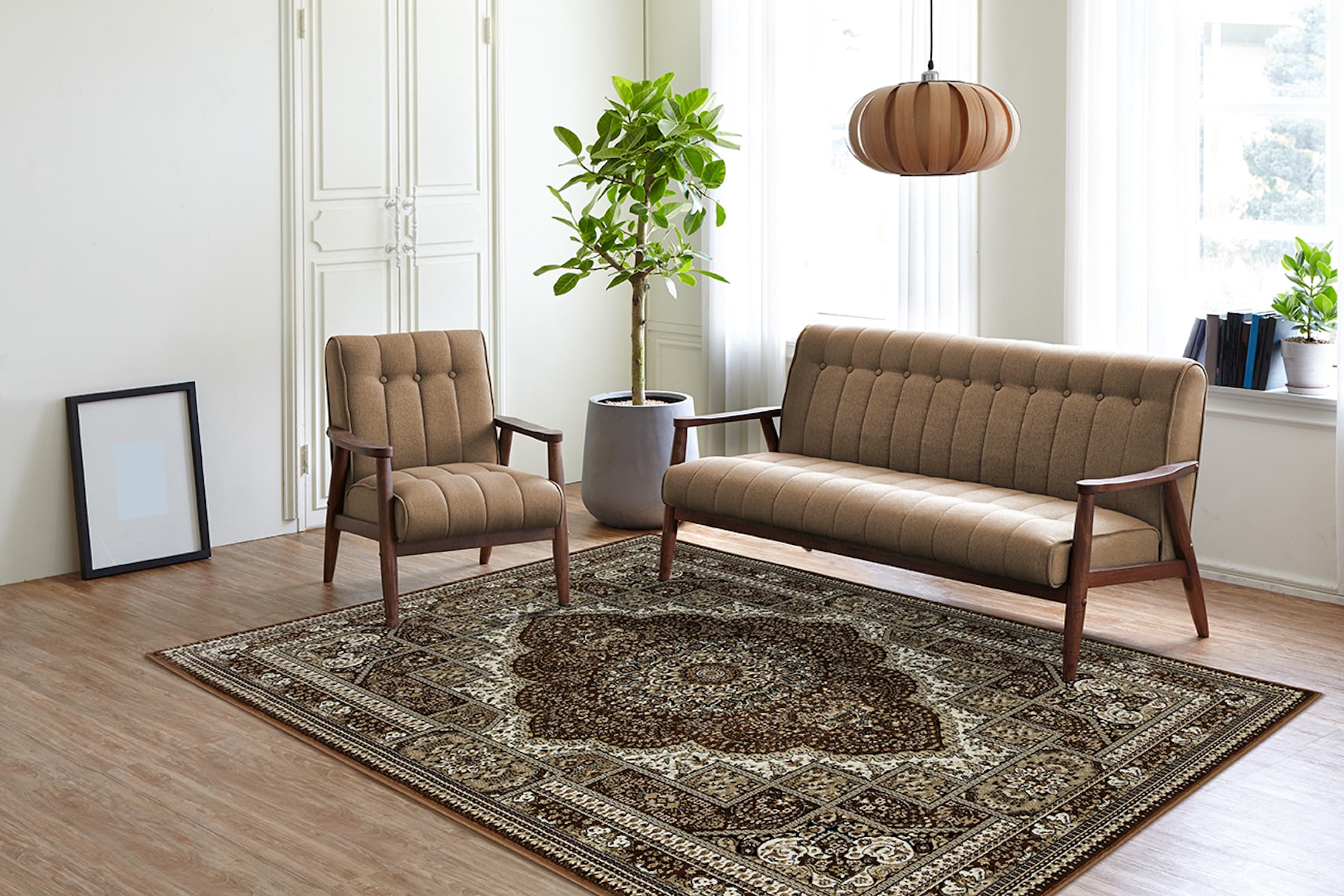 MDA Rugs PE23811 Prime 8 x 10 (ft) Polyester Brown and Cream Rectangular Indoor Medallion Area rug