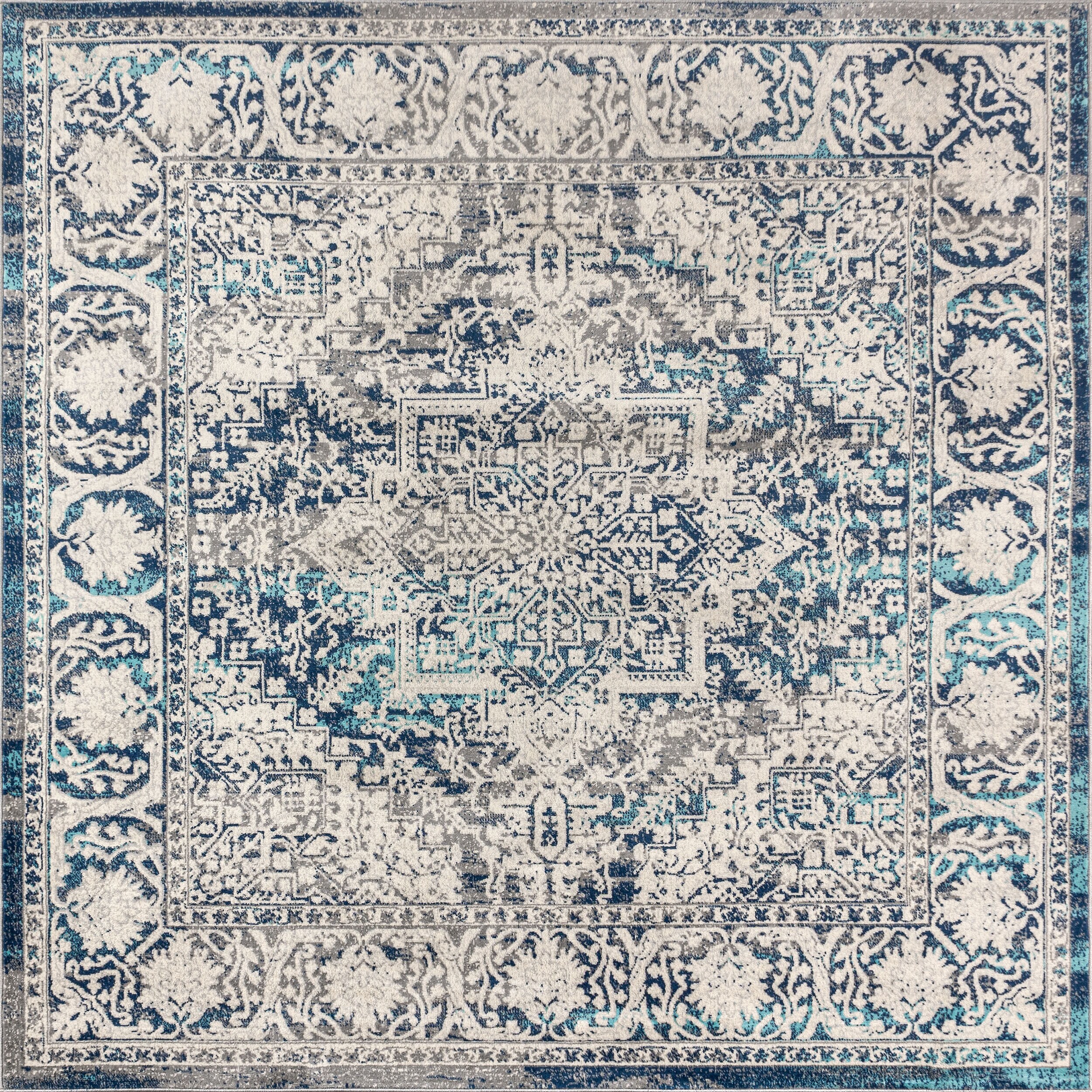 Navy and Light Grey Persian-Style Synthetic Area Rug
