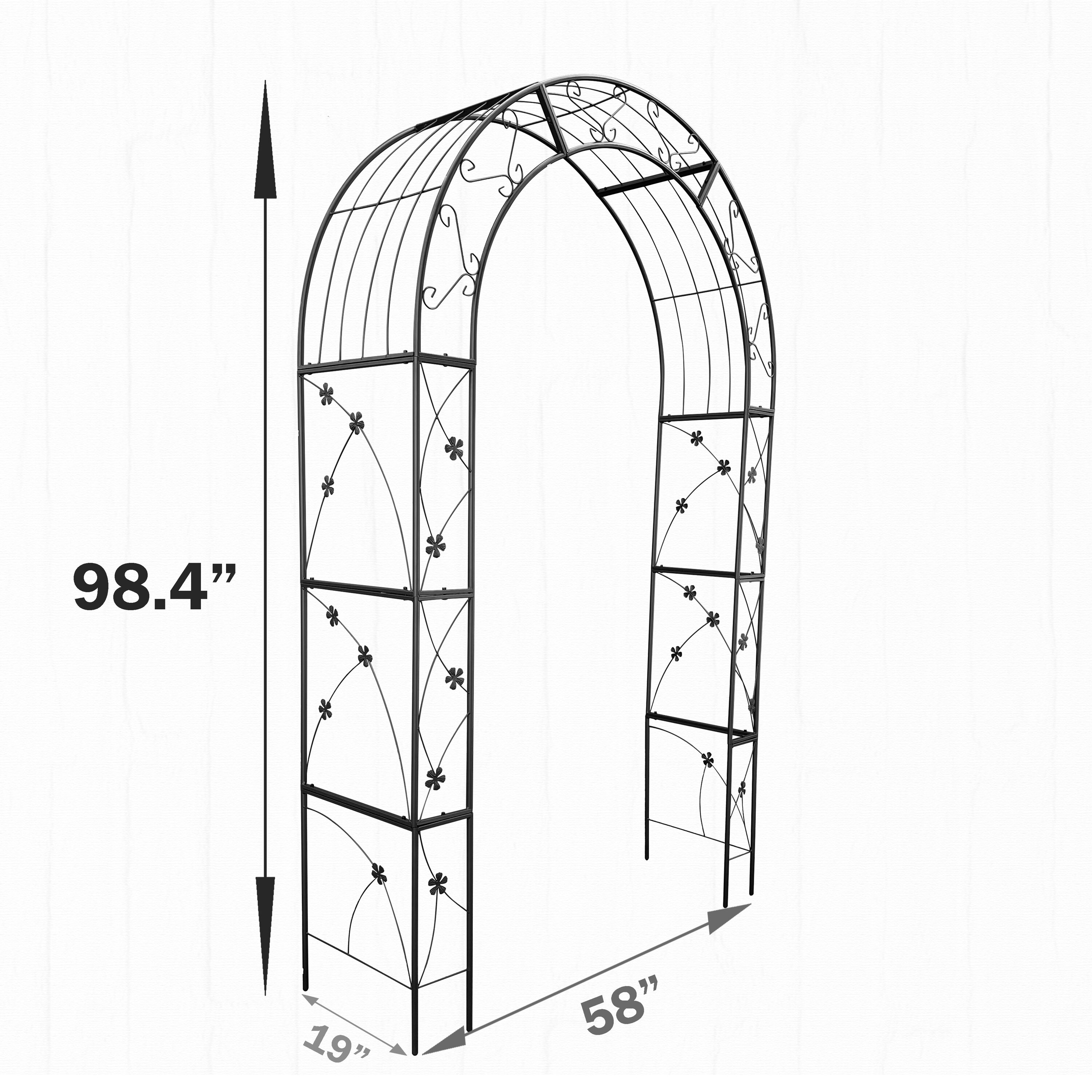 AHIOU HOME Downey 4.8-ft W x 8.2-ft H Black Garden Arbor in the Garden ...