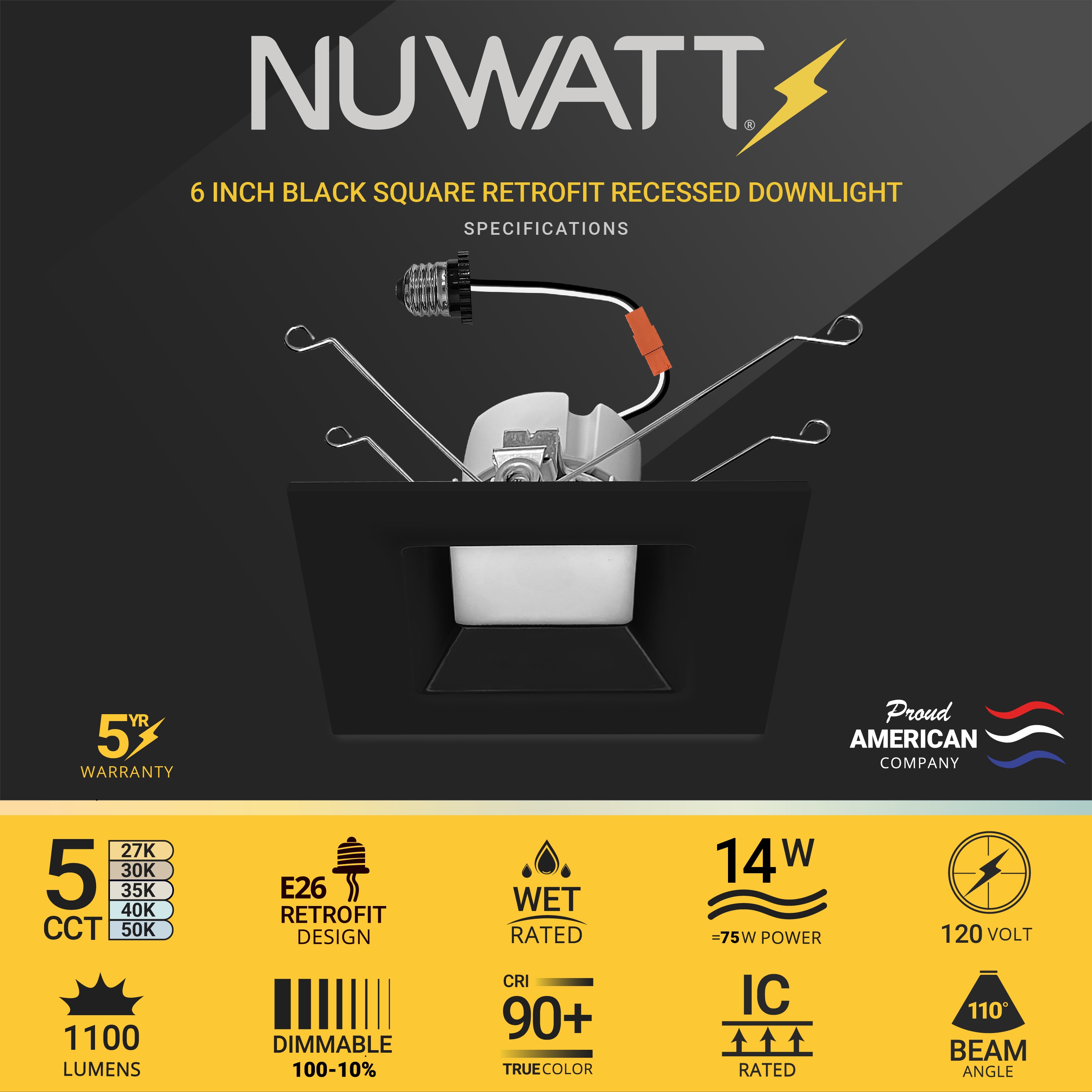 NUWATT SQ-C6-14W-5CCT-BLK-4 Led-Retrofit-Downlight - View #3