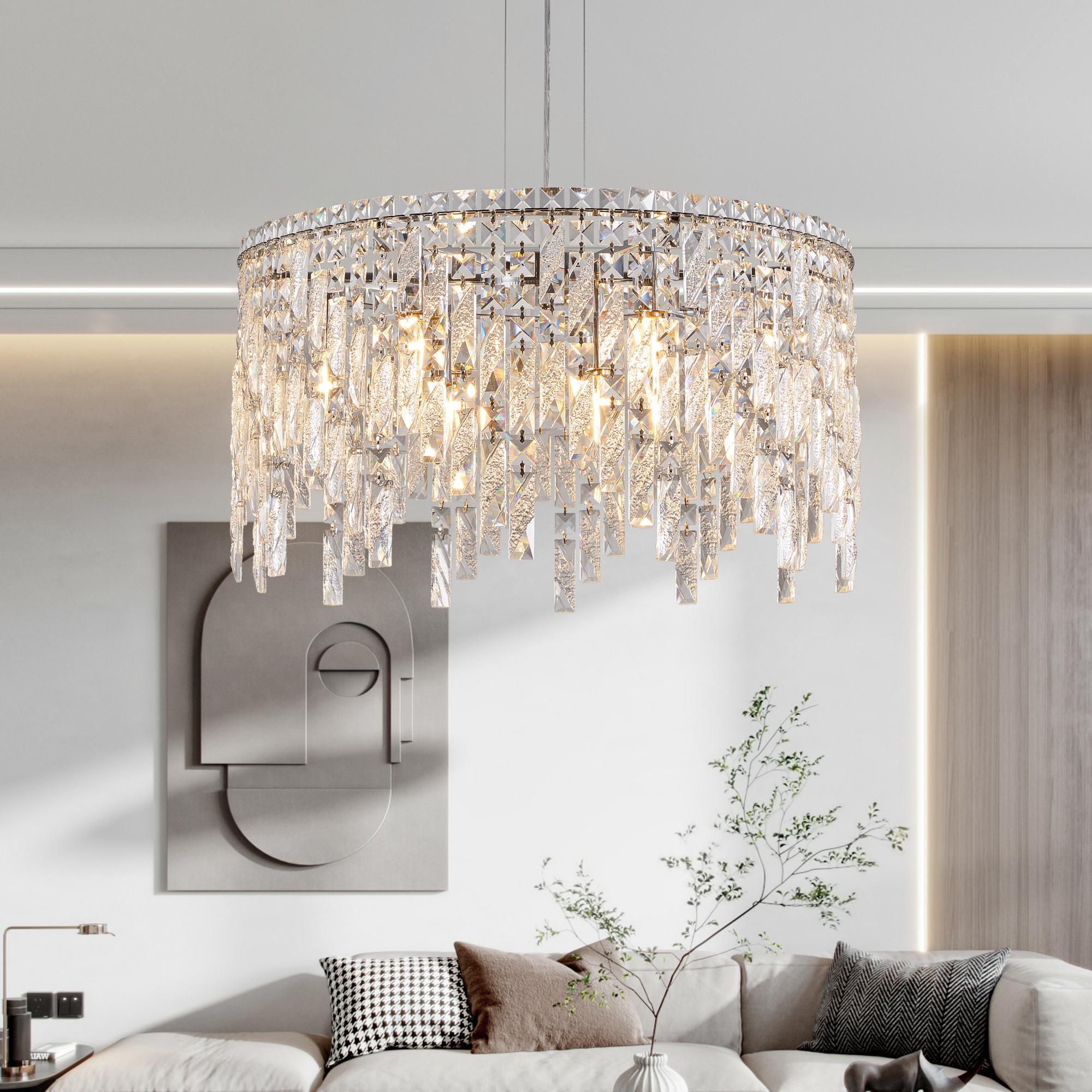 Bayfeve BFLCM-9437-LT Luxury Round Crystal Chandelier 9 -Light Gloss Chrome Glam Crystal For Use in Bedrooms, Dining Rooms, Foyers, Kitchens, Living Rooms Chandelier