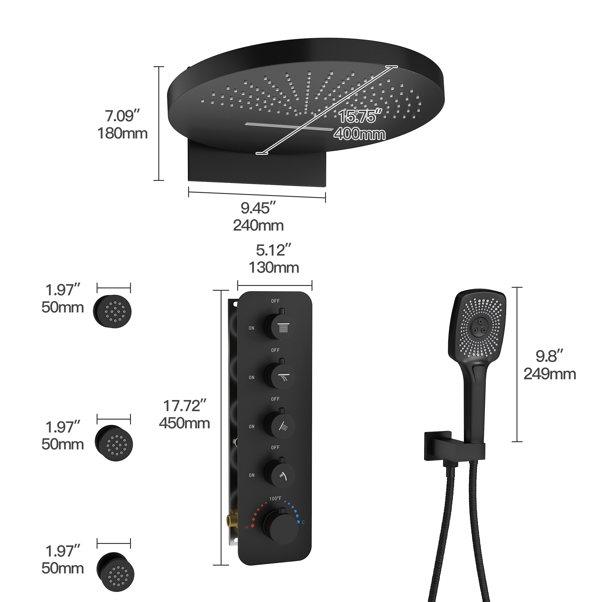 CASAINC CA-A4361-MB Showerhead-Bar-Panels - View #10