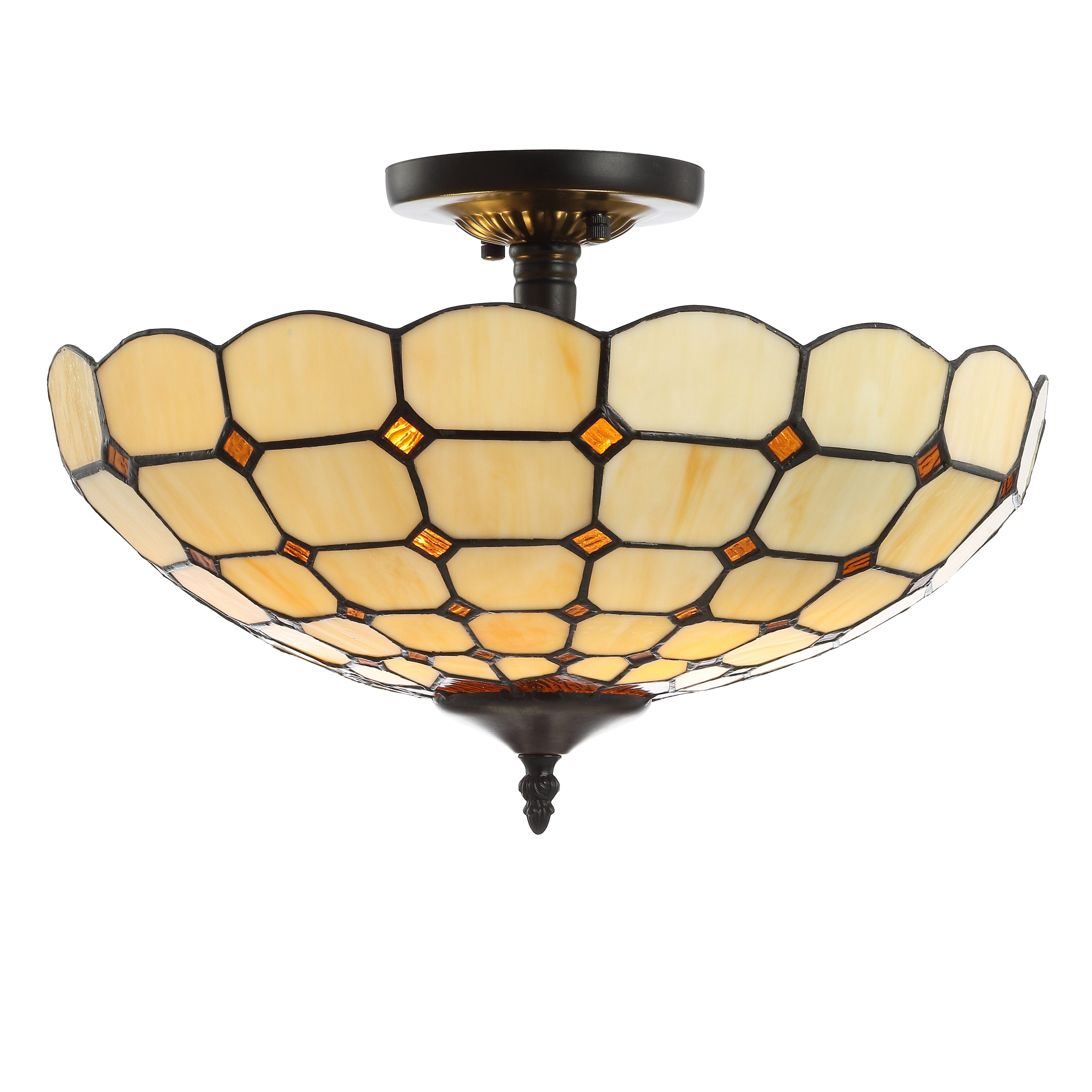 JONATHAN  Y JYL8028A Jennifer Tiffany-Style Stained Glass/Metal 1 -Light 16-in White Semi Flush Mount Light