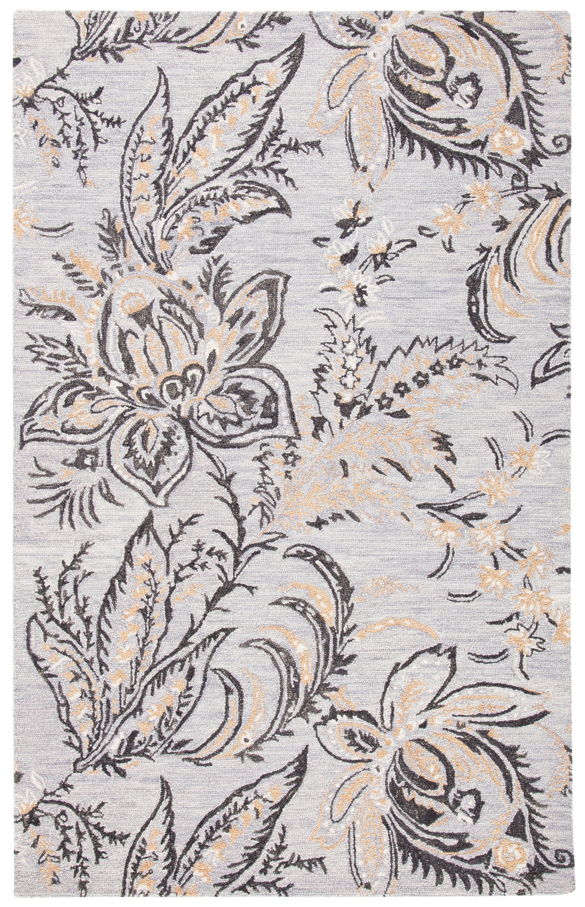 Handmade Gray Floral Tufted Wool Area Rug 4' x 6'