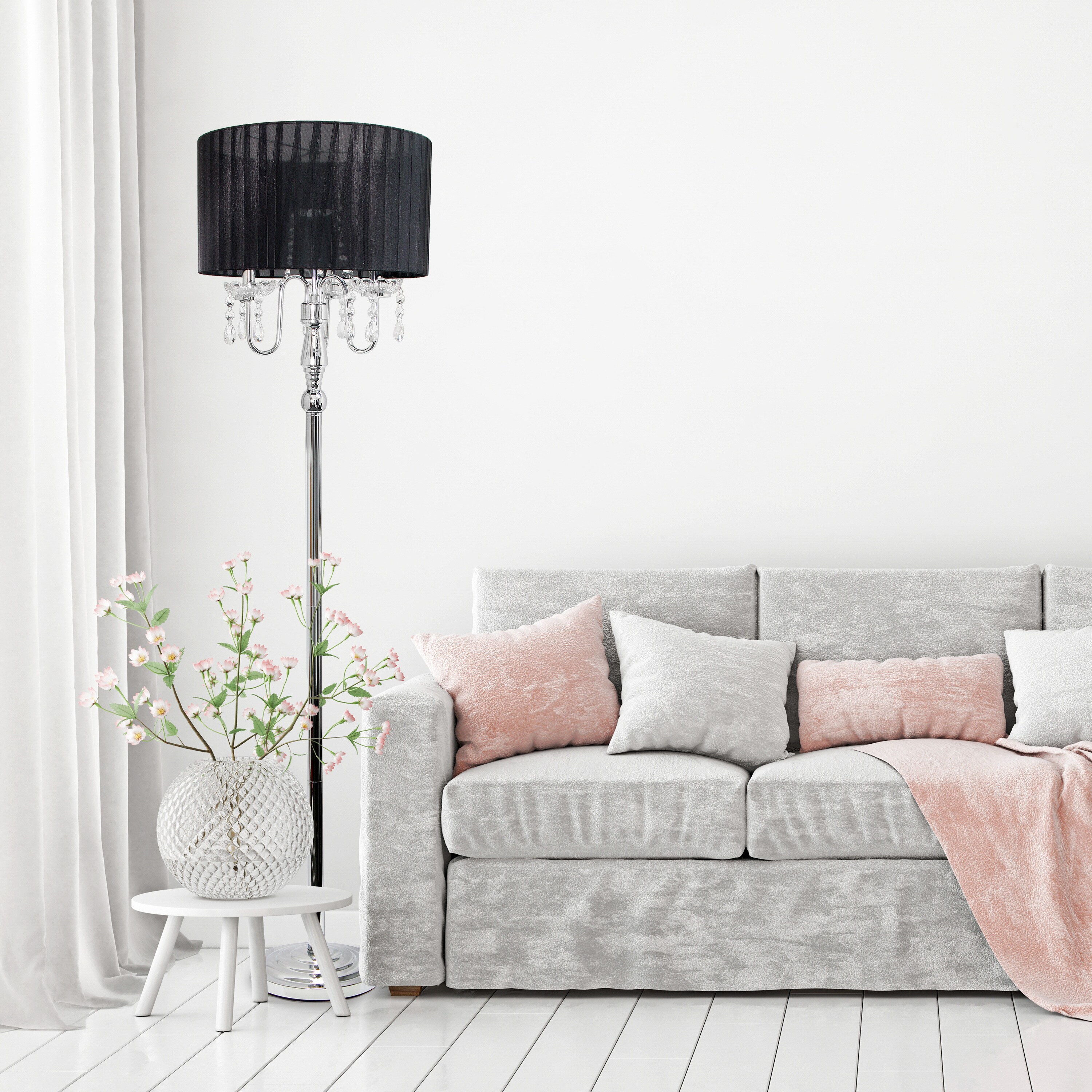 Elegant Designs LF1002-BLK Crystal Palace 62.00-in Black Shaded floor lamp Floor Lamp with Fabric Shade