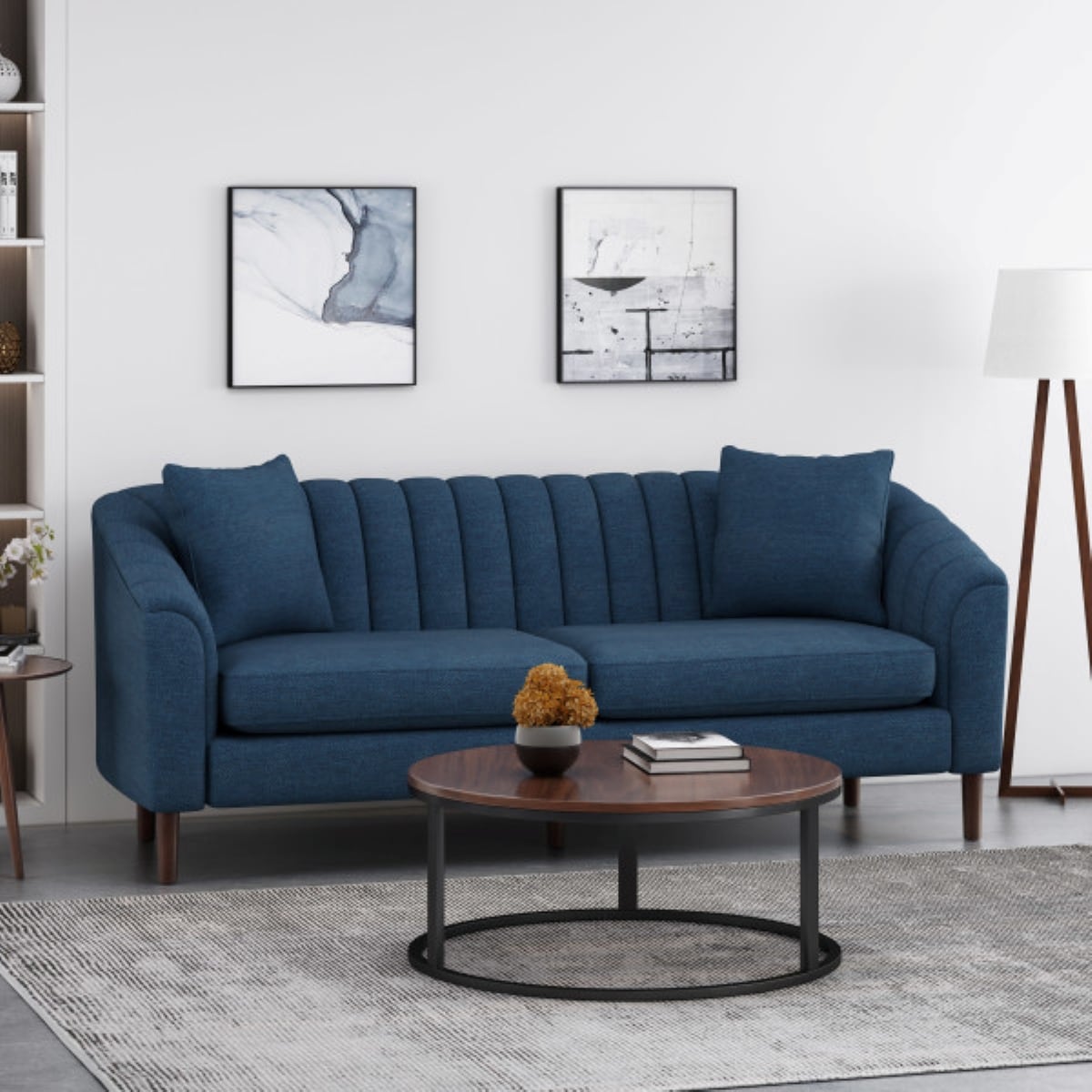 Christopher Knight Home - Ansonia Contemporary Upholstered 3-Seater Sofa with Wooden Legs - Navy ...