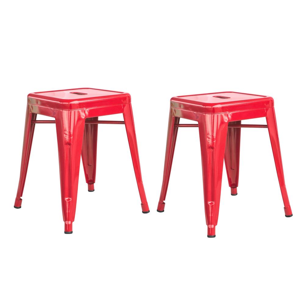 AmeriHome BS18RED Loft Series 2 -Set Red 18.0-in H Short Square seat Stackable Metal Bar Stool