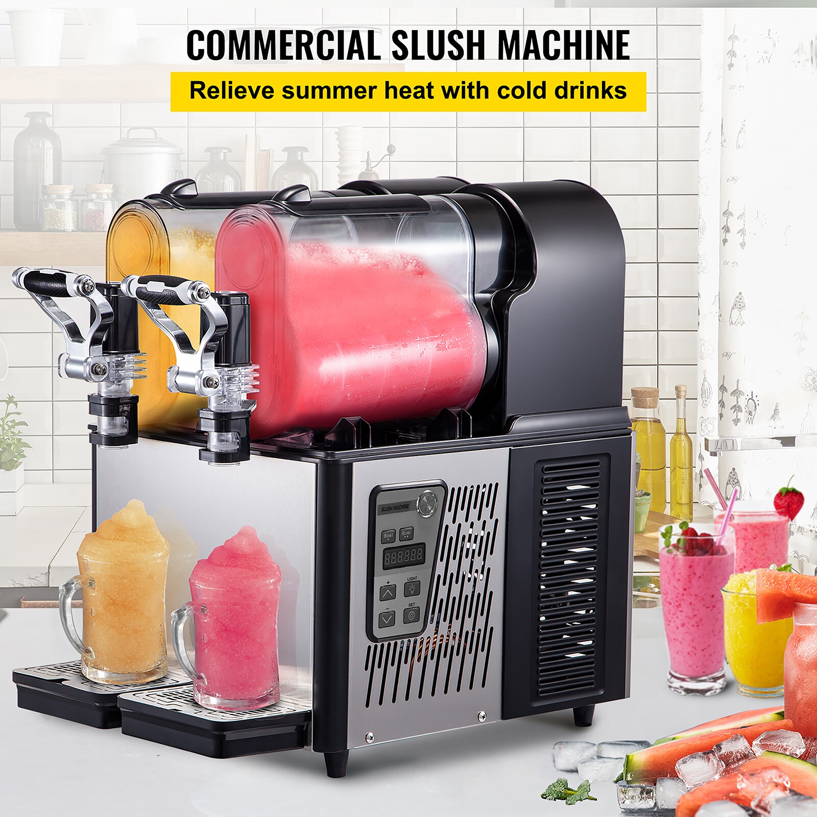 VEVOR 2 x 3 L 110 V 370 W Slush Drink Machine (Stainless Steel + Pc) XRJMNKHS3LX2G0001V1 Sansujyuku sansujyuku.com