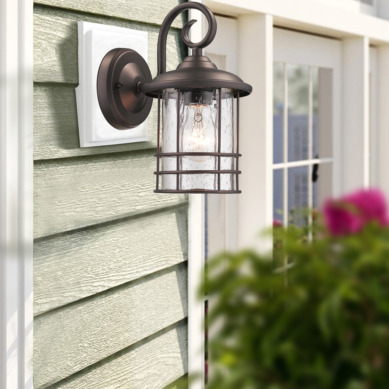 Oil Rubbed Bronze Dimmable Outdoor Lantern Set with Bubble Glass