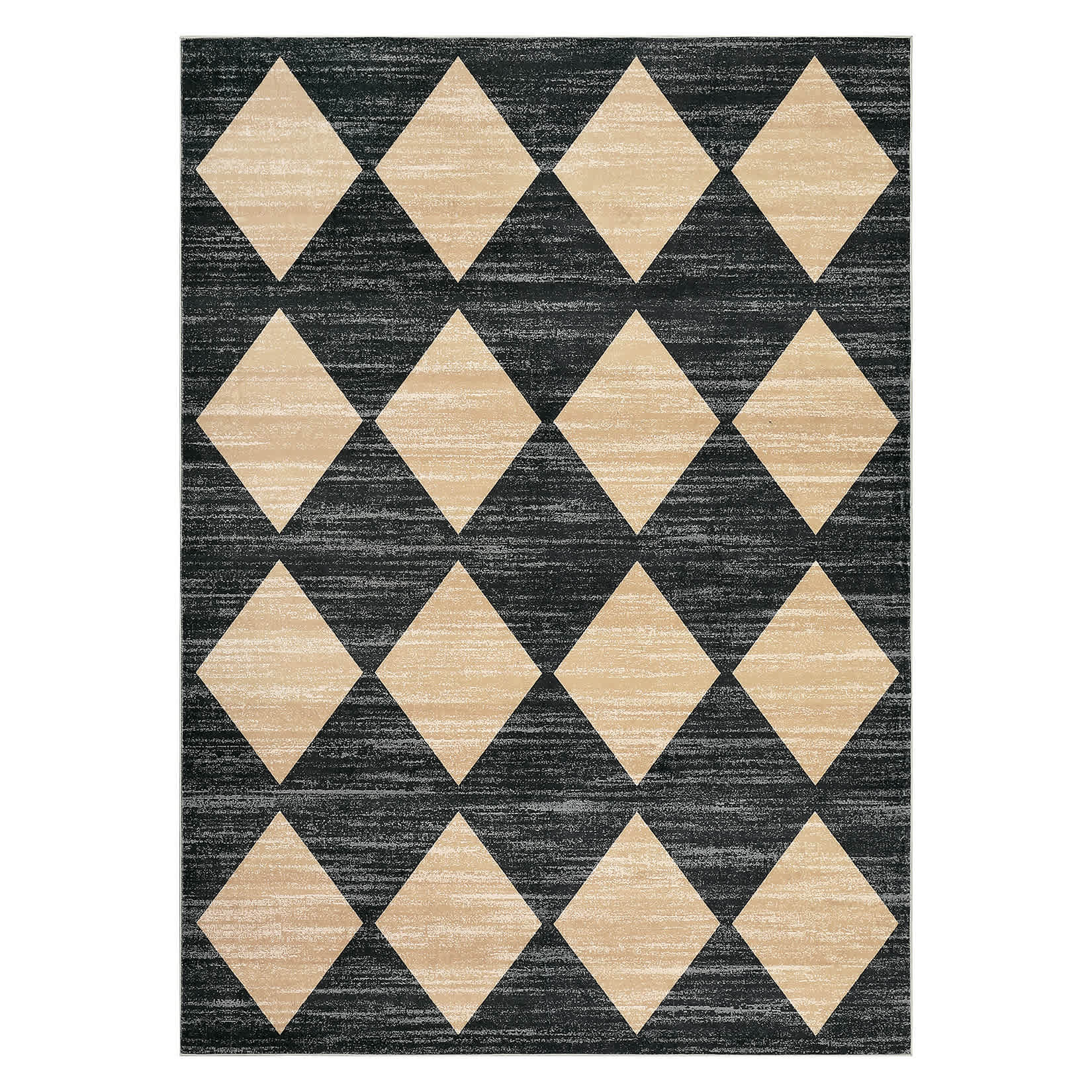 Qeetex SUNNY-PHK-33KH3QHT 8 x 10 ft Polyester Black/Taupe Rectangular Living Room Bedroom Dining Room Modern Geometric Diamond Print Machine Washable Area Rug
