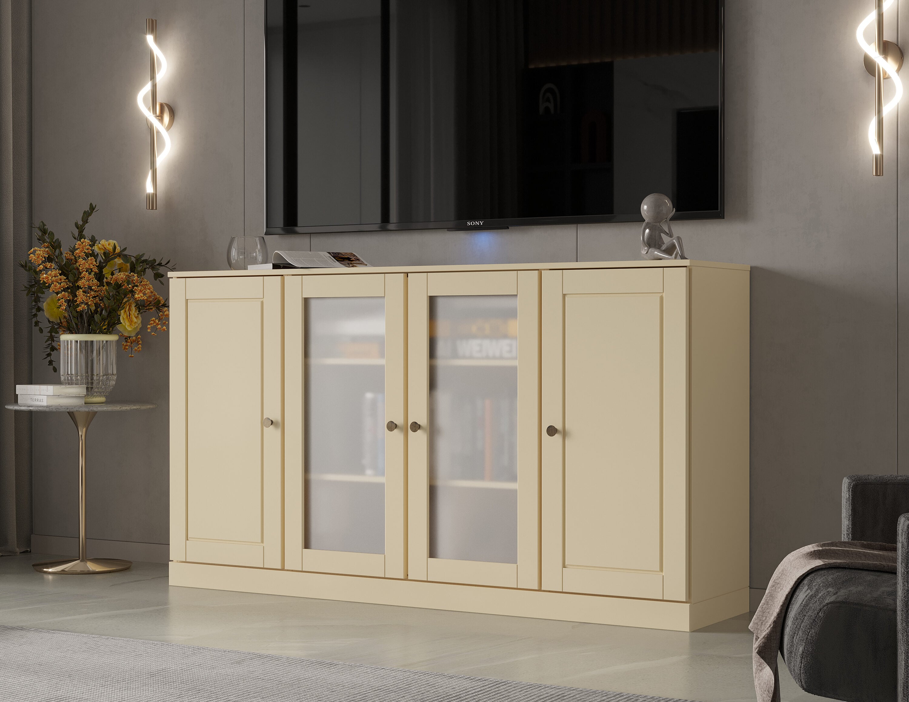 Palace Imports Solid Wood TV Stand with Raised Panel Doors and ...