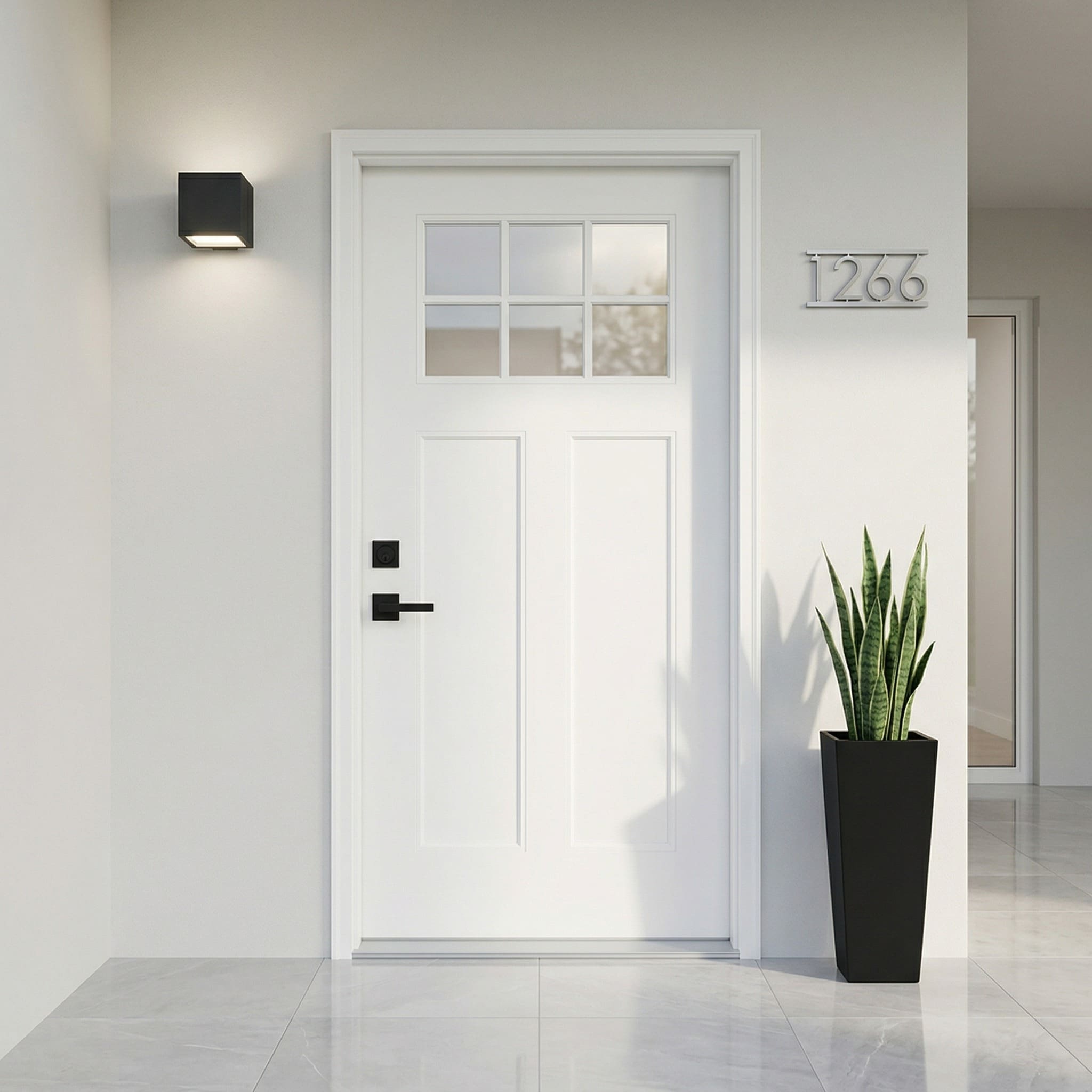 Wooakway 36 x 80 Fiberglass Entry Door with Brickmould White Primed Right Hand Inswing 2-Panel 6-Lite Low-E Glass 4-9/16 Frame #FXLS0604-603Z426