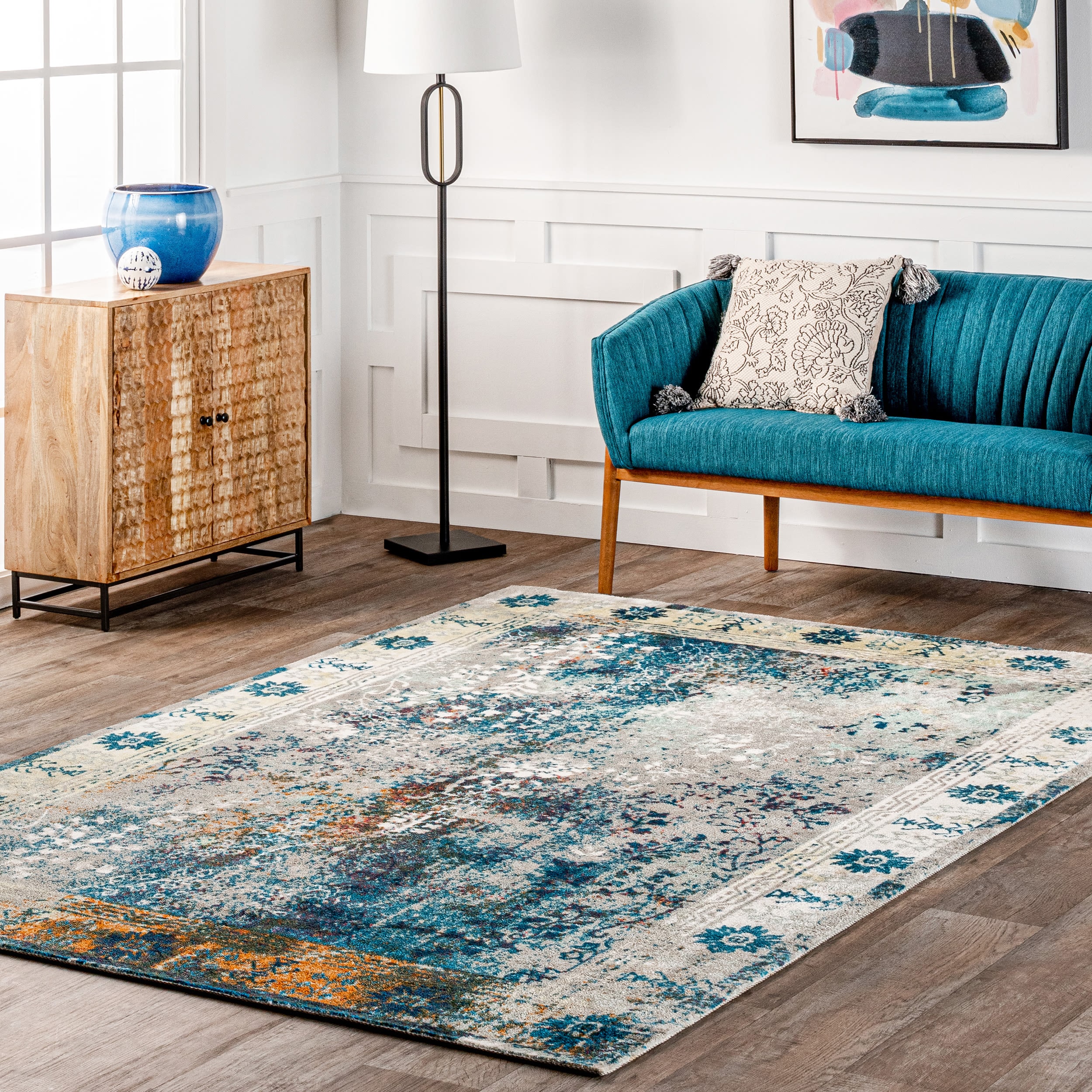 Luxe Blue Synthetic 5' x 8' Rectangular Easy-Care Area Rug