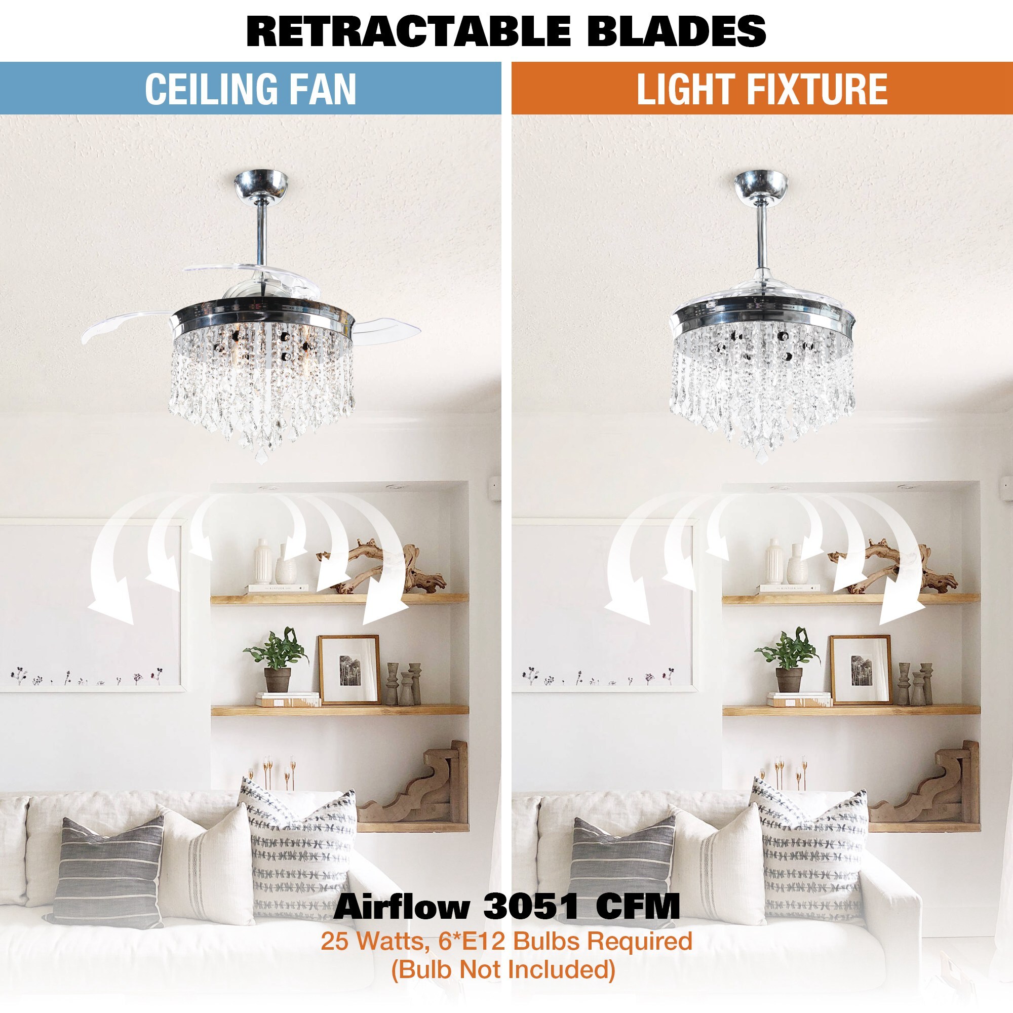 Parrot Uncle 42-in Chrome Indoor Ceiling Fan with Light and Remote (3 ...
