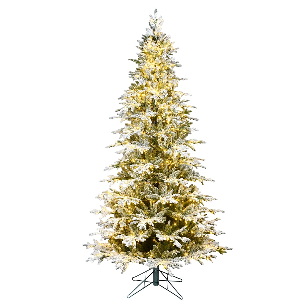 Vickerman 7.5-ft Pre-lit Flocked White Artificial Christmas Tree with ...