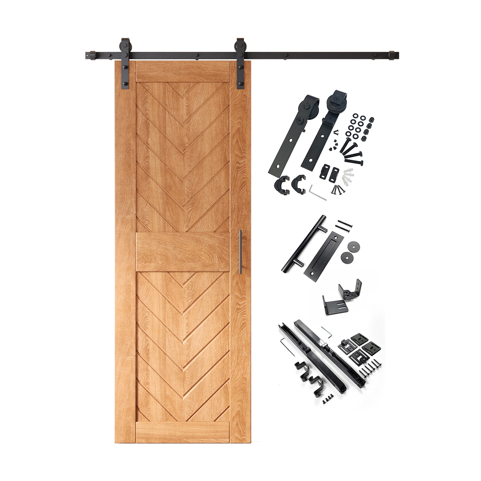 HOMACER YT1H066C-JT3-3084-EA 30-in x 84-in Early American Herringbone Pine Wood Solid core Single Barn Door (Hardware Included)
