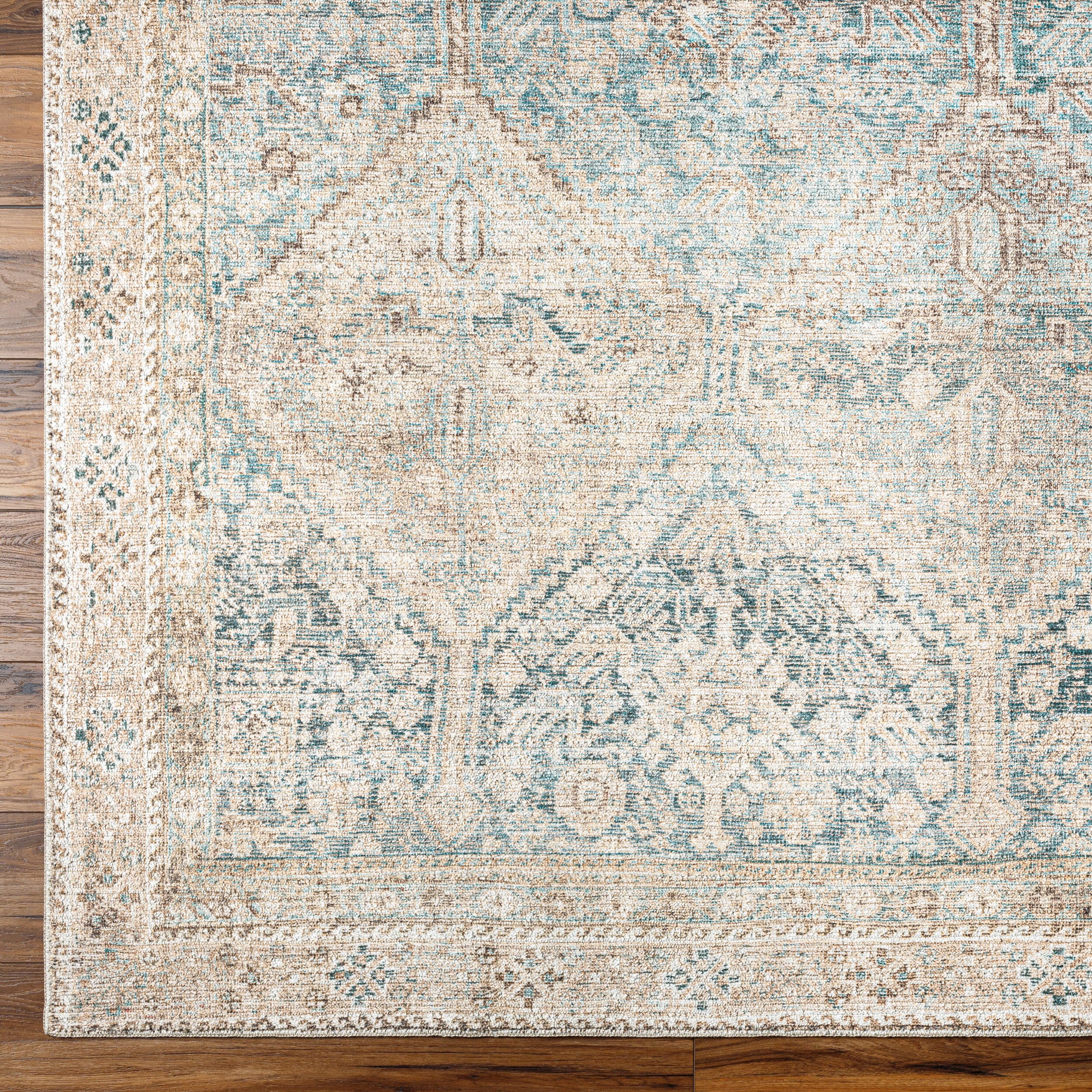 Becki Owens Blue and Beige Vintage Machine Woven Rug, 5'2" x 7'