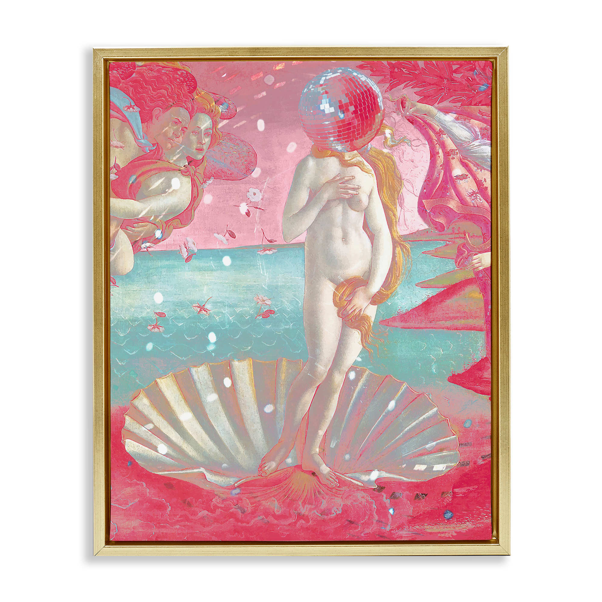 Stupell Industries BT-105-FFG-16X20 Chromatic Disco Venus and Clamshell Gold Framed Floater Canvas Wall Art By Lil' Rue 17 x 21