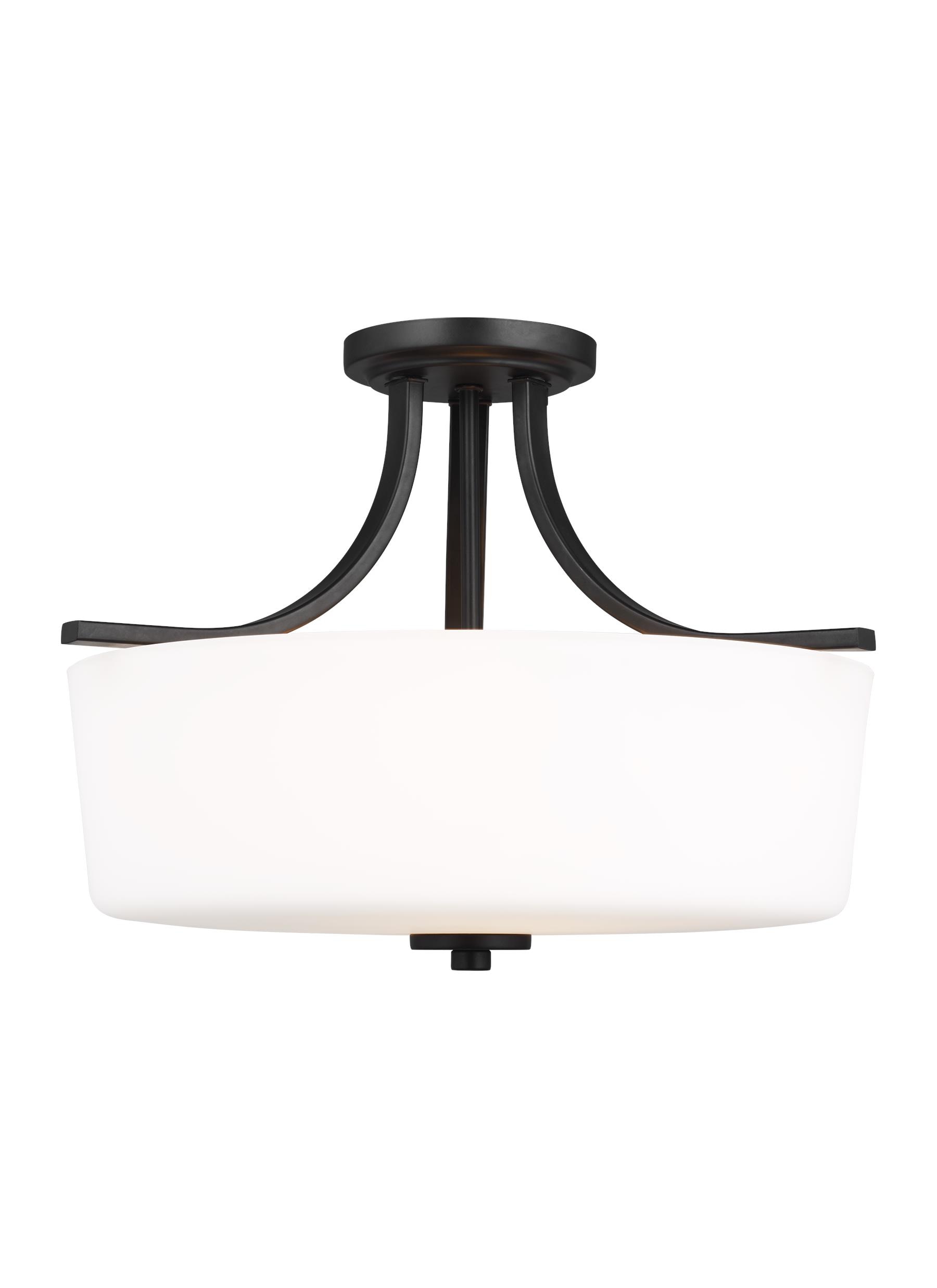 Kemal Midnight Black 3-Light Semi-Flush Ceiling Light with Etched White Glass