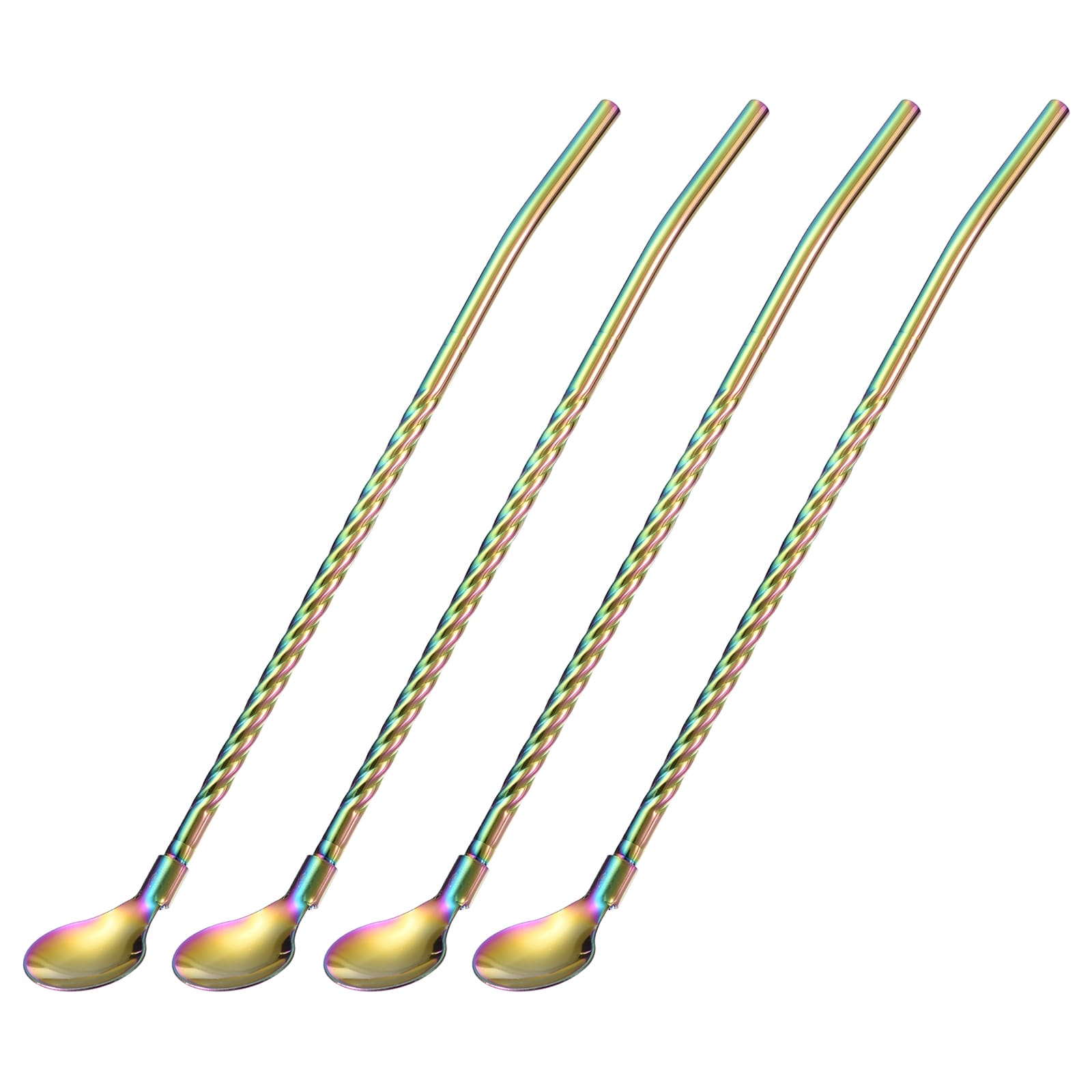 Unique Bargains Stainless Steel Spoon Straws 4pcs 8.6inch Reusable Metal Long Handle Drinking Straws Spoon for Milkshake Drinks Cocktail Colorful
