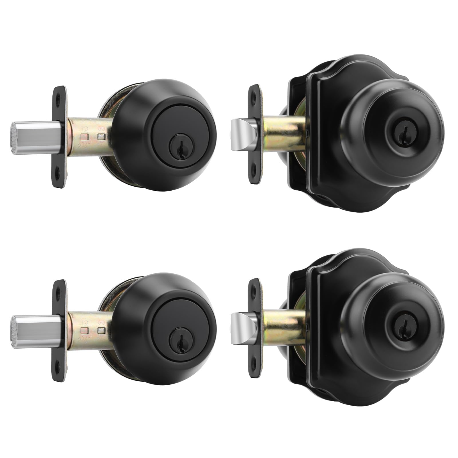 SenQWFa  Matte Black Exterior Deadbolt and Keyed Entry Door Knob Set 2 Pack with Lock and Key for Standard Doors durable home