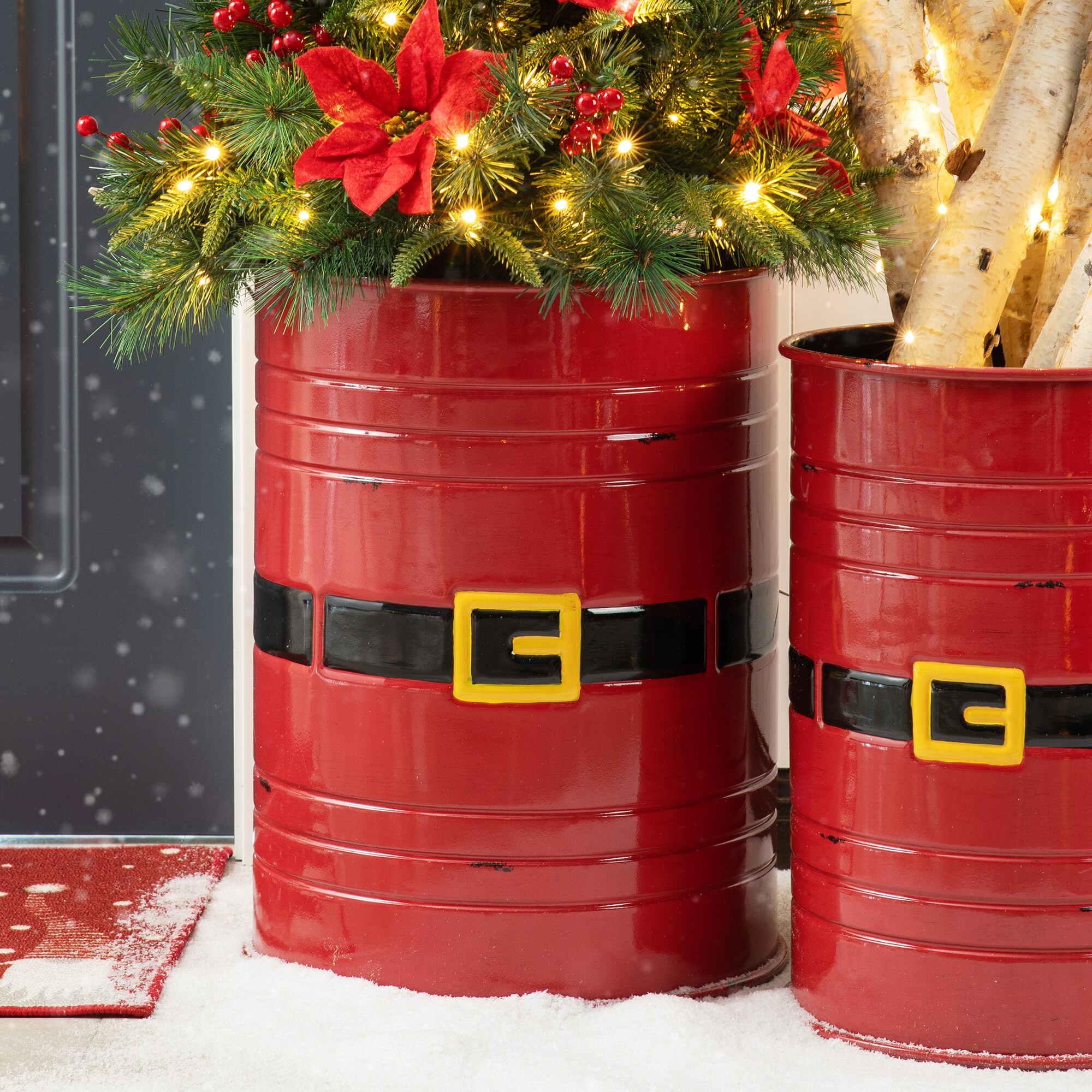 Glitzhome 19.25 in. H Red Metal Christmas Santa Belt Storage Container (Set  of 2) 2010100015 - The Home Depot