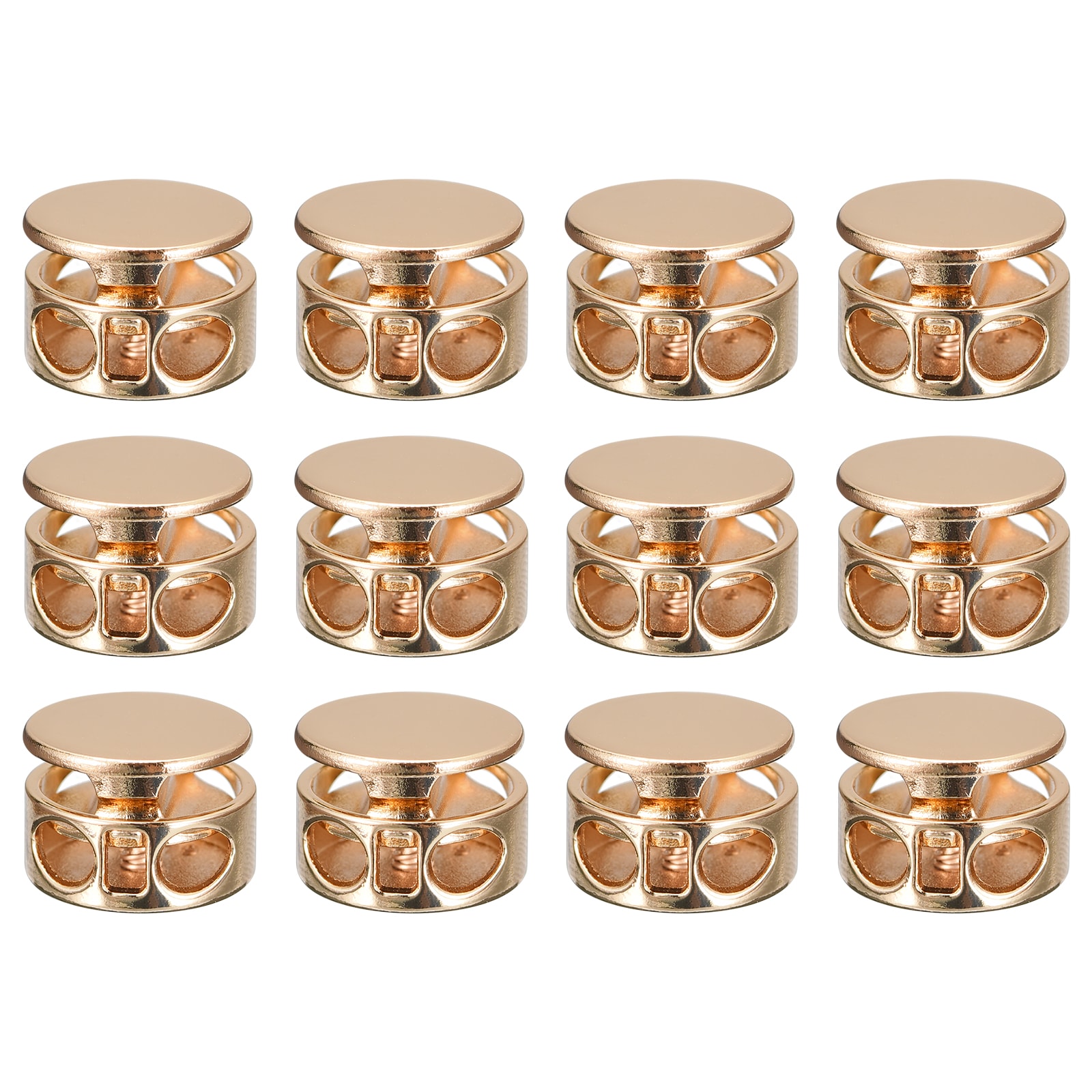 Unique Bargains 12pcs Metal Cord Locks 3.5mm Double Hole Spring Stopper Fasteners Slider Toggles End for Drawstrings Bags Backpcss Clothing Lanyard Golden #S26062500UX2618