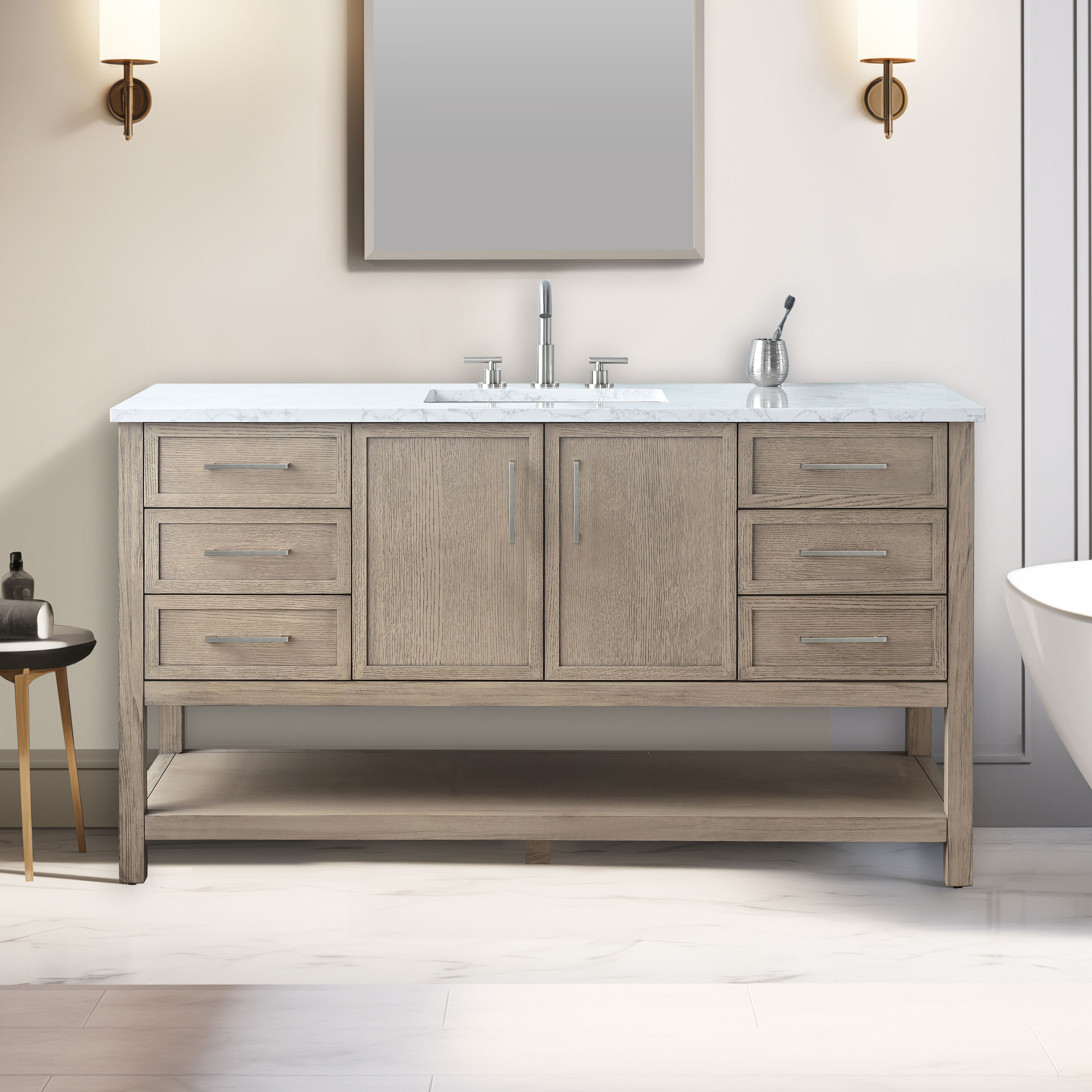 【超美品】07LUVIAS 2500 Sudio Design OLIVER 60-in Vintage Gray Undermount Single Sink