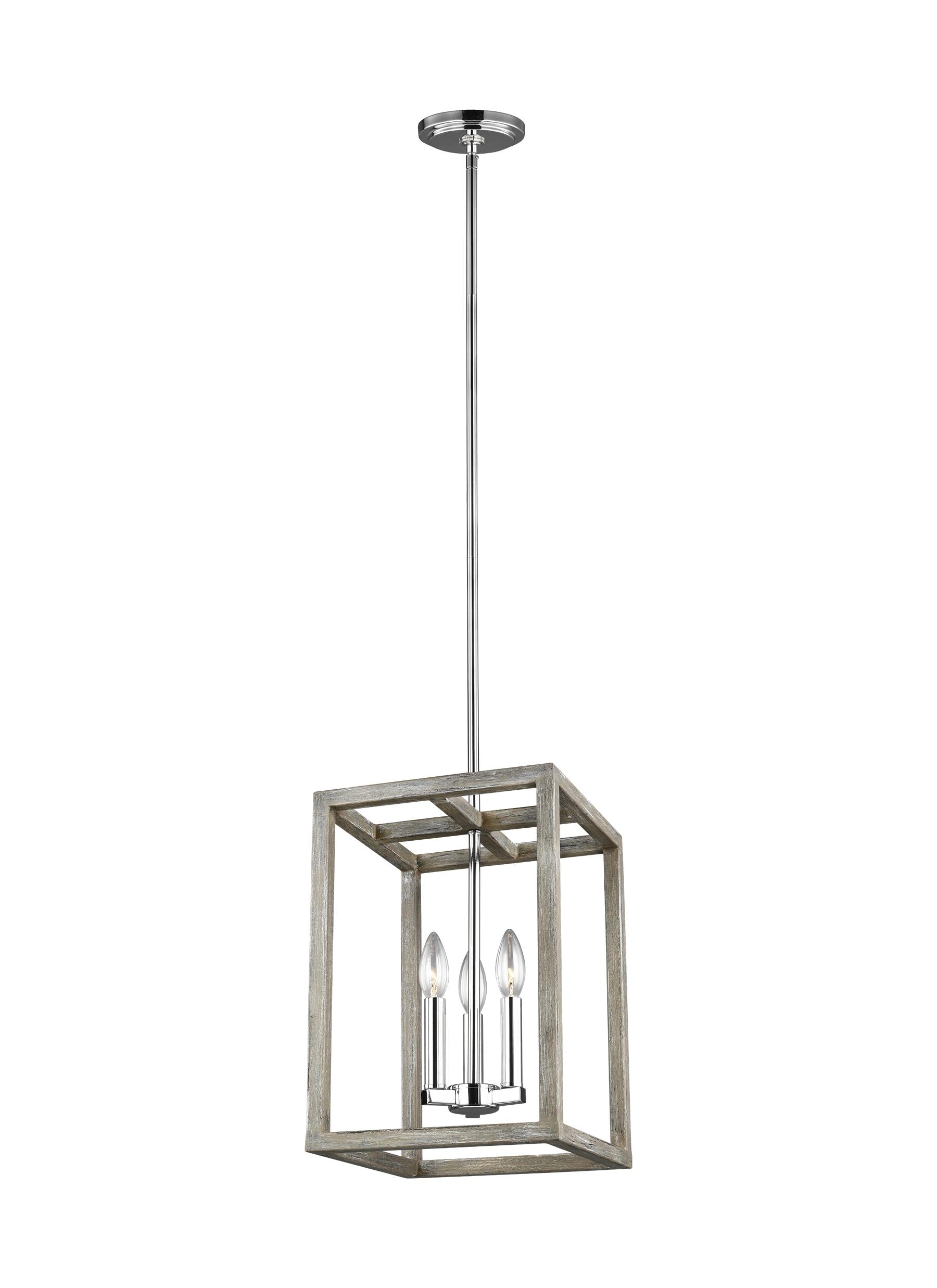 Generation Lighting 5134503EN-872 Moffet Street 3 -Light Washed Pine/Chrome Farmhouse Square Medium Outdoor Hanging Pendant light
