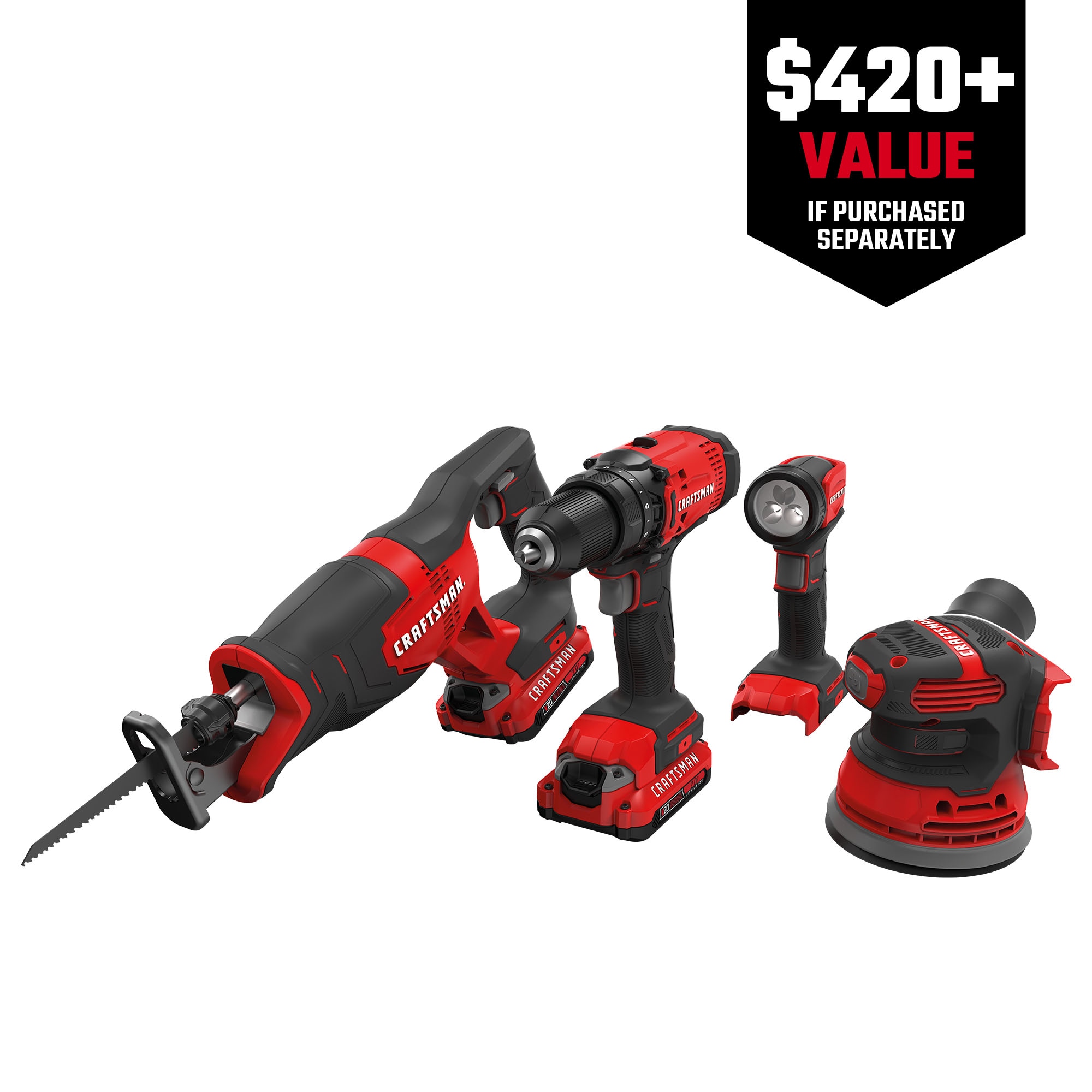 CRAFTSMAN 4-Tool 20-volt Max Power Tool Combo Kit with Soft Case (2 Li-ion Batteries Included and Charger Included)