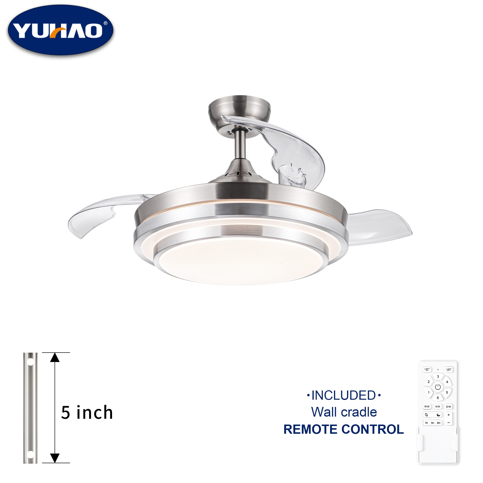 YUHAO LSDC5666SN422 Airedpro 42-in Color-Changing Integrated LED Nickel with Matte Blades Ceiling Fan With Light and Remote ( 3 -Blade )