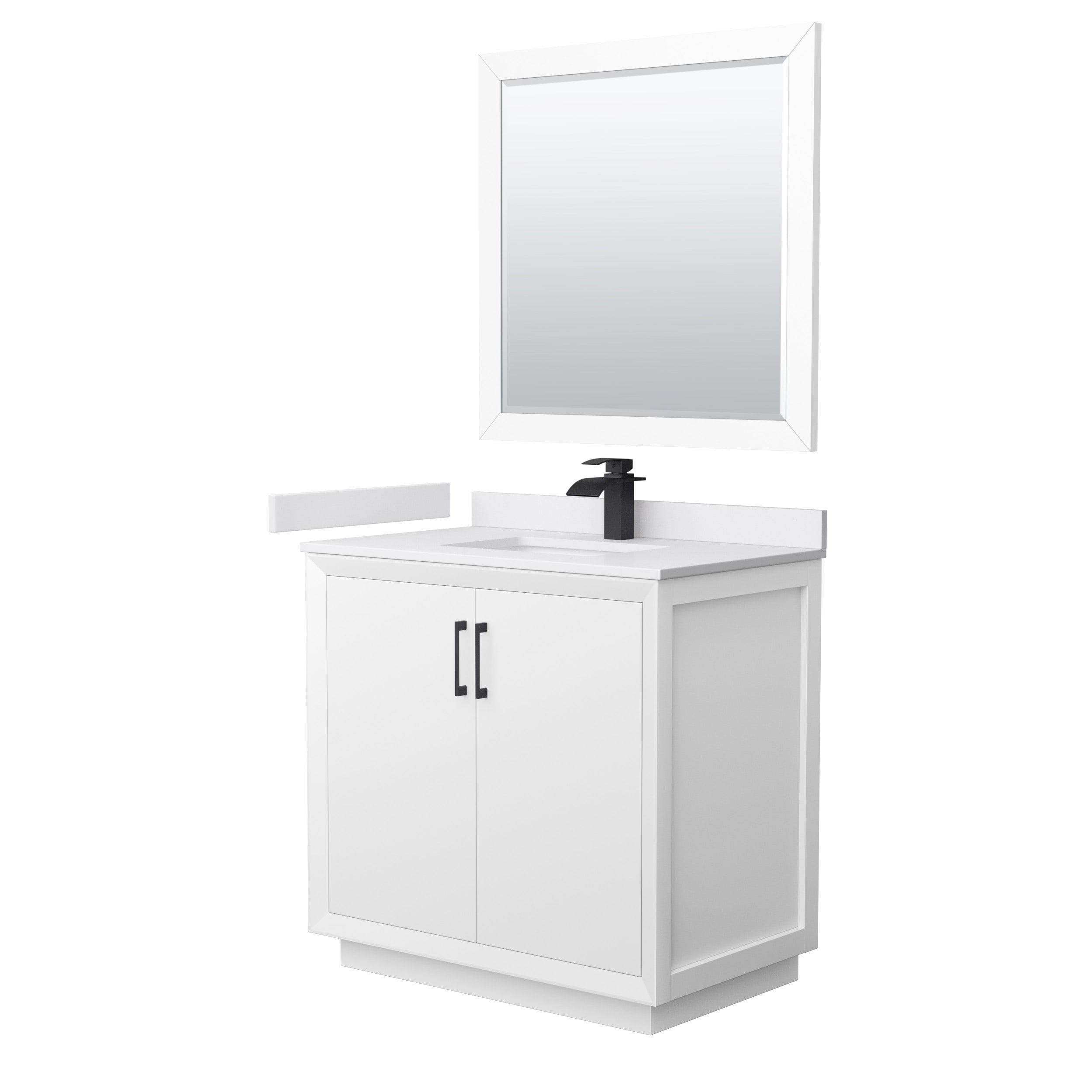 Wyndham Collection WCF414136SWBWCUNSM34 Strada 36-in White with Matte Black Trim Undermount Single Sink Bathroom Vanity with White Cultured Marble Top (Mirror Included)