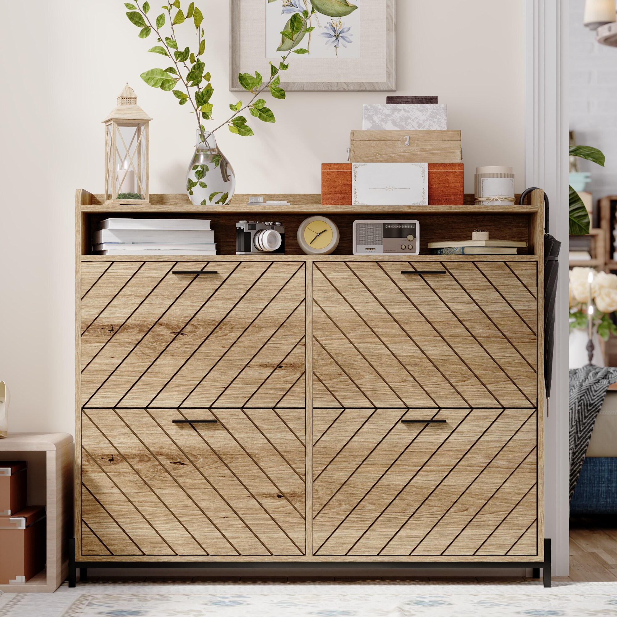 Lycvki SC-32 38.77-in H 4 Tier 24 pair Driftwood MDF Shoe cabinet