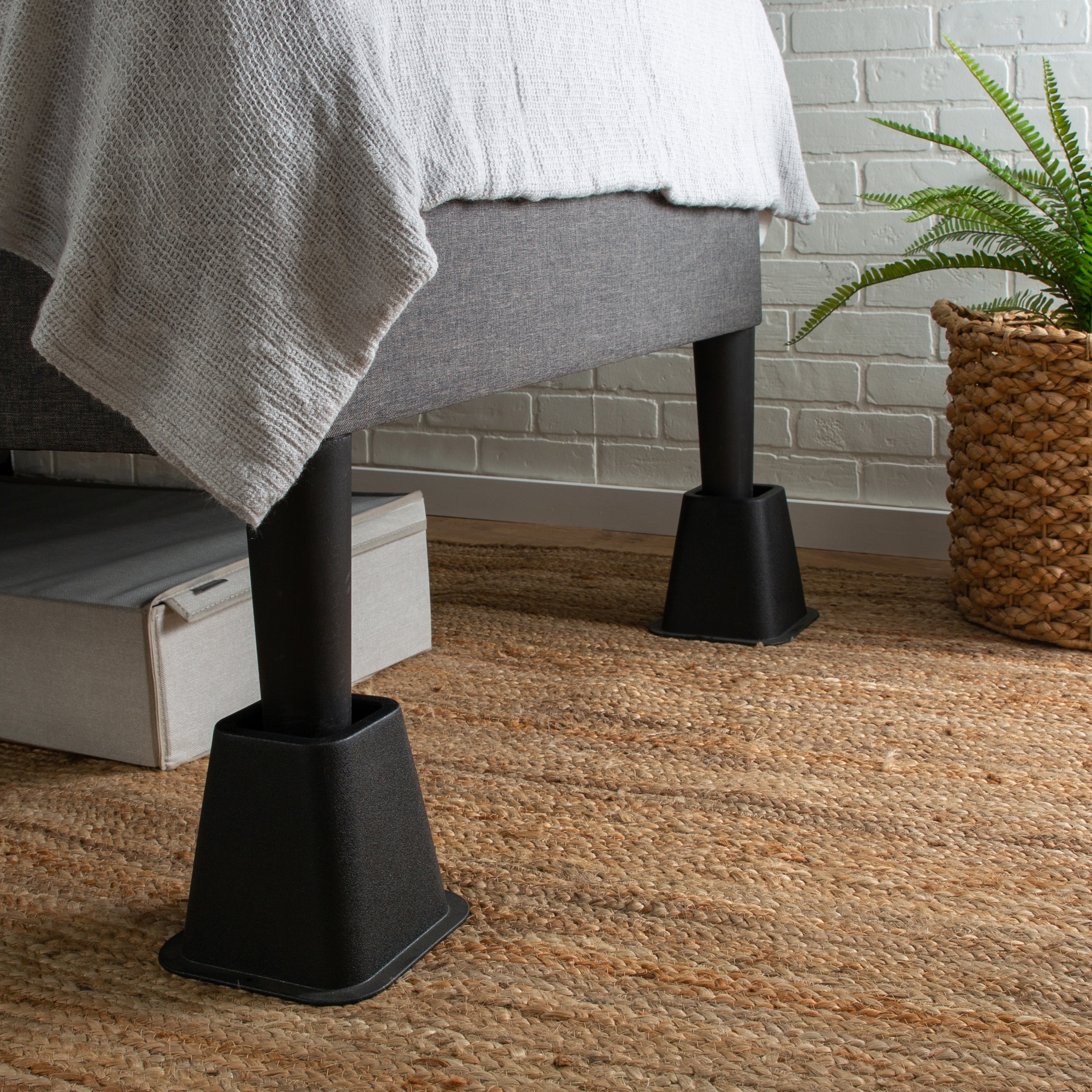 Simplify Black 6-Inch Plastic Bed Risers with Wheel Caster Stabilizer