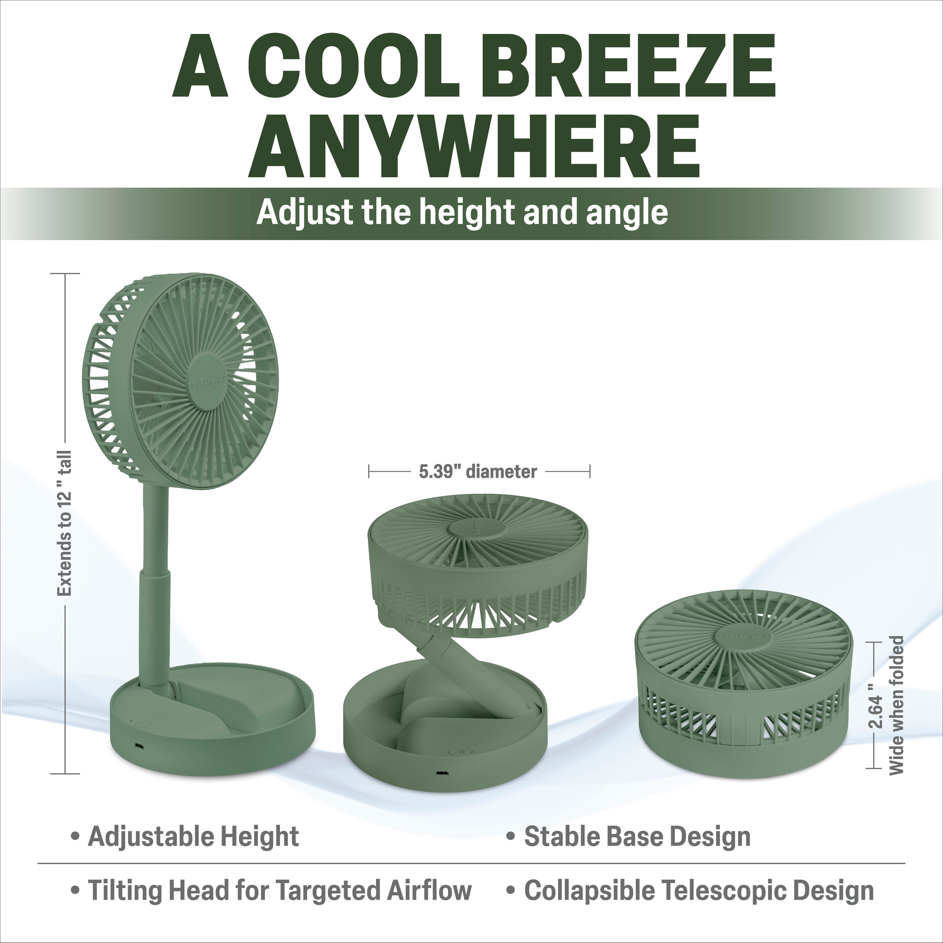 BELL + HOWELL Bell+Howell MY FOLDAWAY FAN Rechargeable Fan Collapsible ...