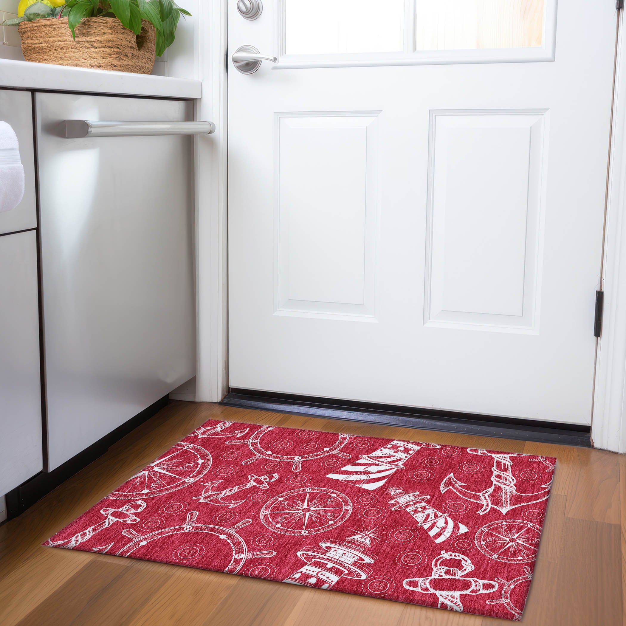 Addison Rugs AMF154RD20X30 Mayfield AMF154RD 2 x 3 (ft) Loomed Polyester Red Rectangular Indoor Geometric Machine washable Area rug