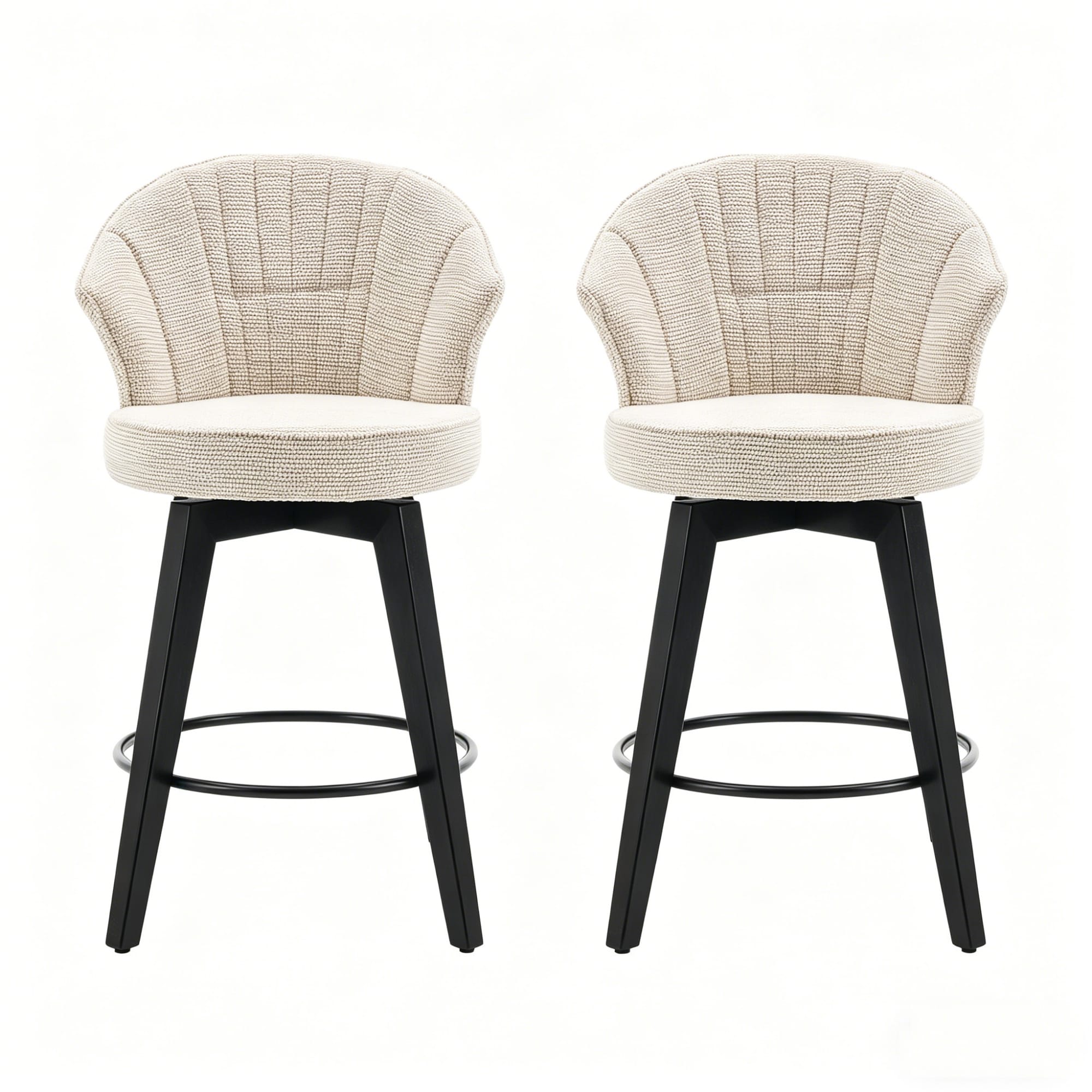Bybafun - White 24.61-in H Counter height Upholstered Swivel Wood Bar Stool