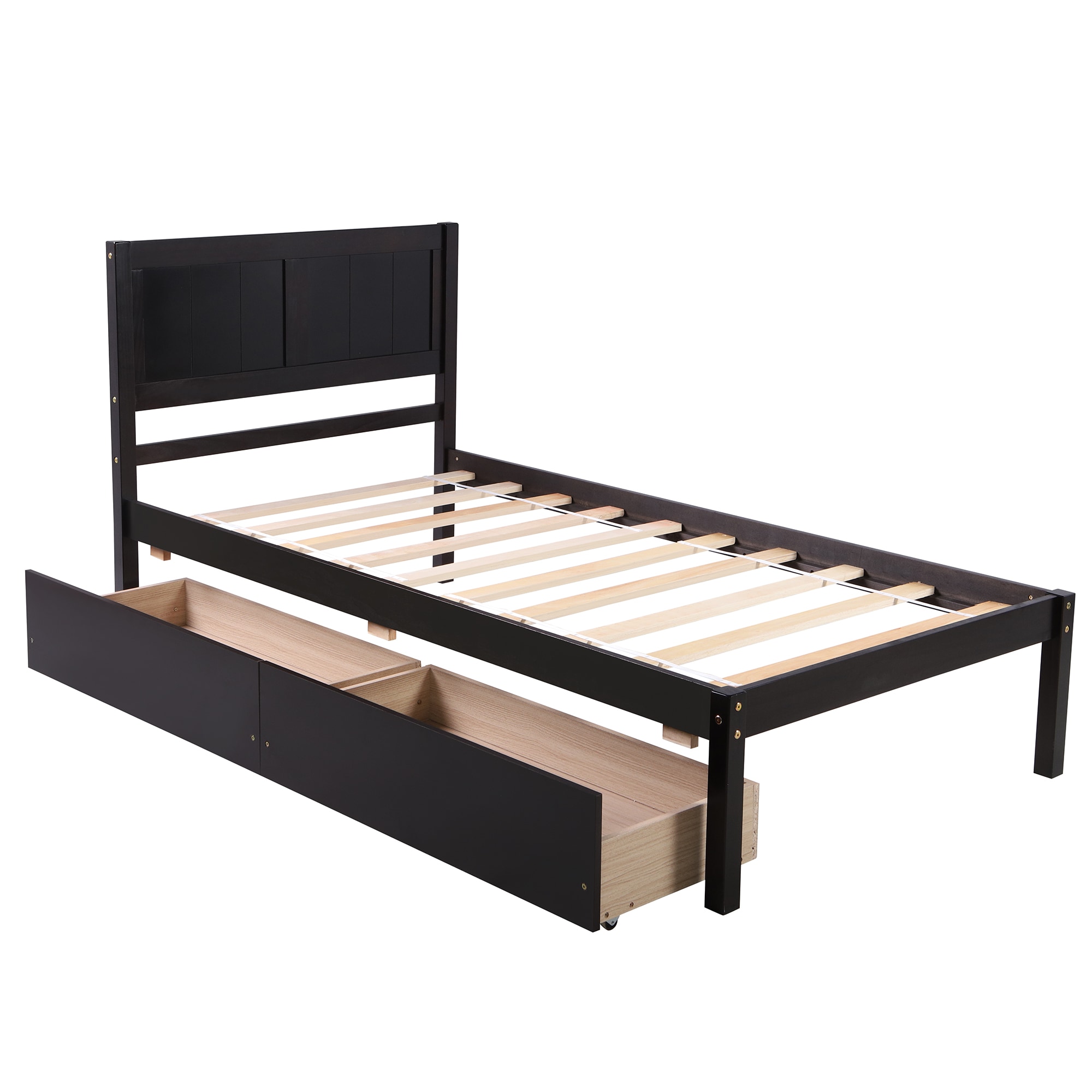 CASAINC LY-WF195107AAP Platform bed Espresso Twin Wood Platform Bed