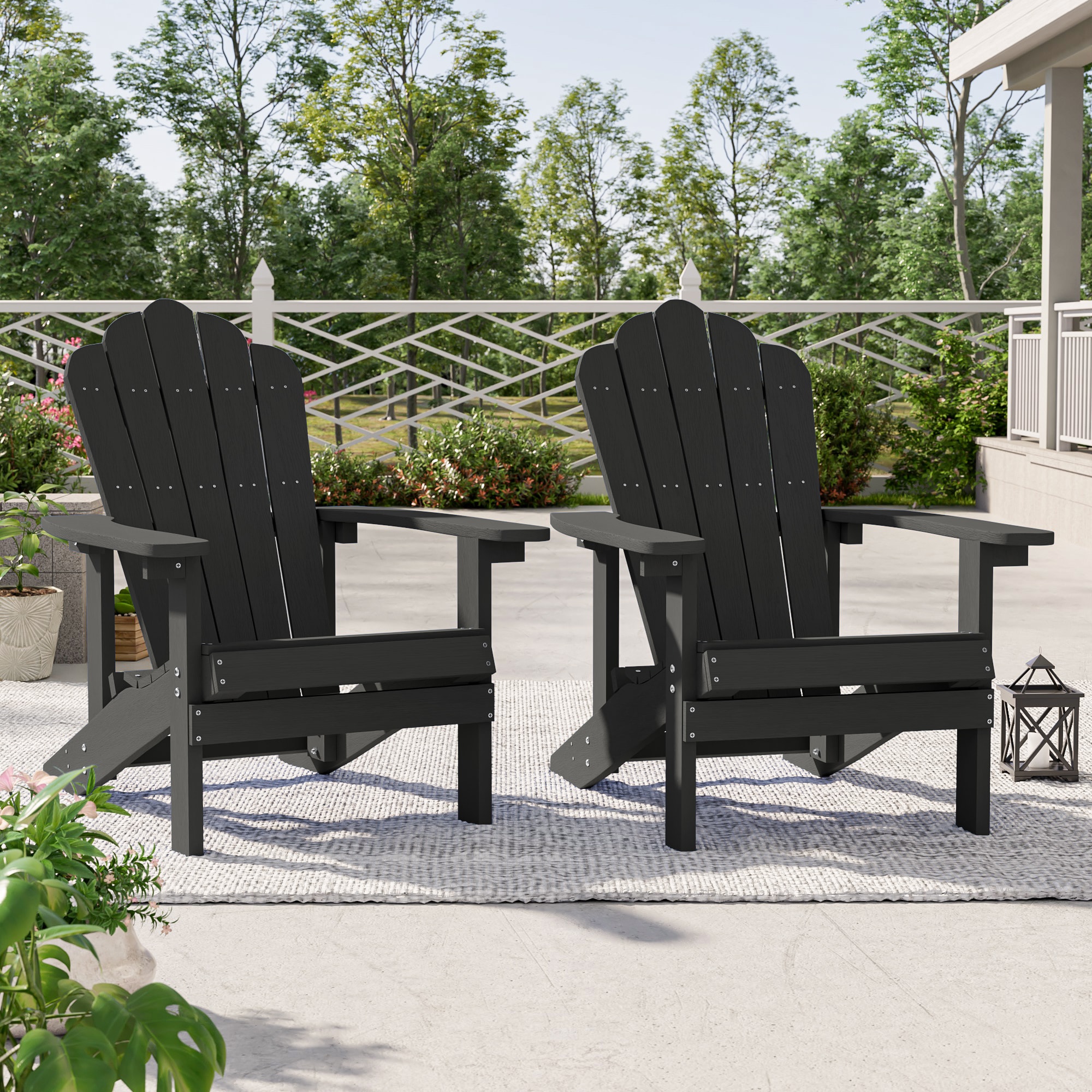 ACEGOSES LW-QW-35GY-2 Adirondack Chair Set of 2 Charcoal Grey Stationary Adirondack Chair with Slat Seat