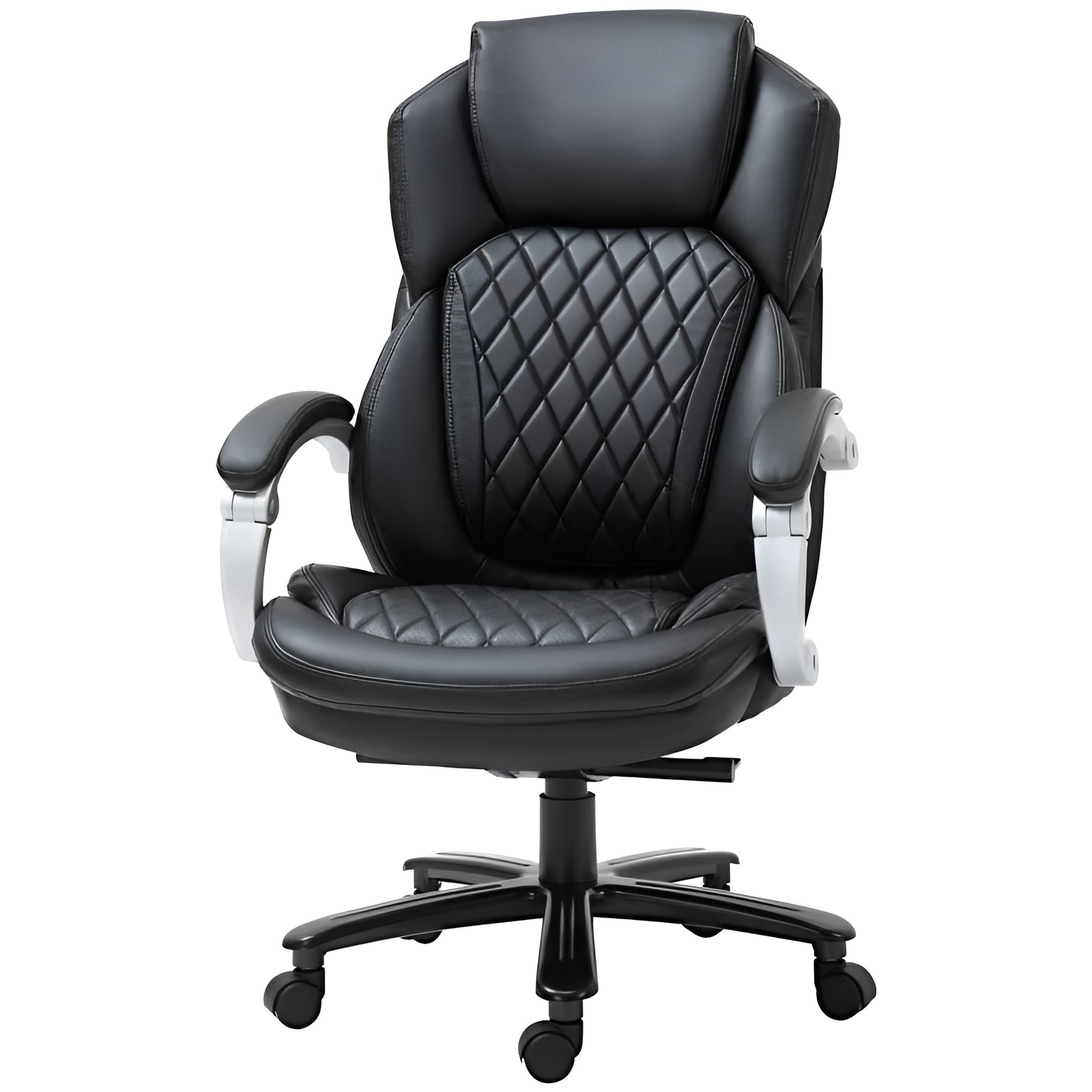 Slickblue D-FR-BGLSJDK4712752 1-Peice XL Diamond Stitch Black/Brown Executive Ergonomic Adjustable Height Swivel Faux Leather Desk Chair with Wide Seat for Workspace