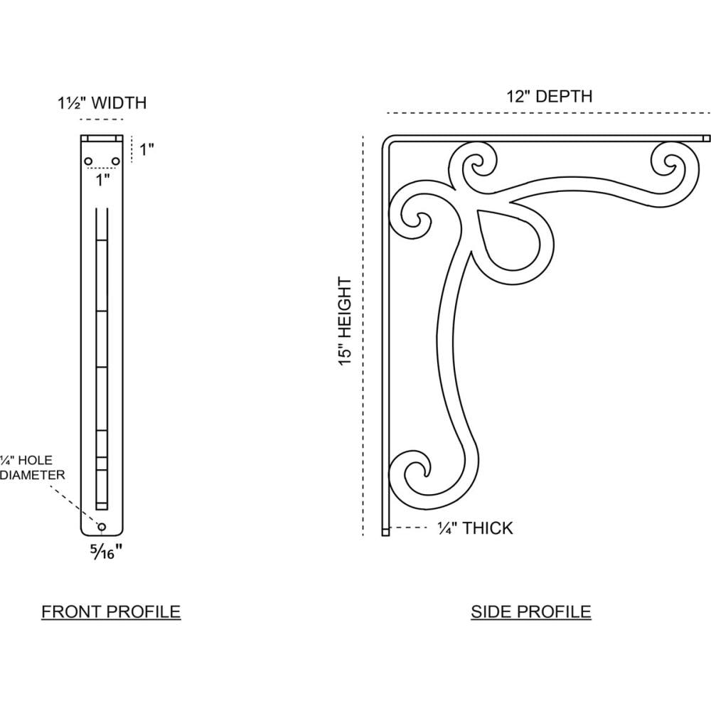 Ekena Millwork Orleans 12-in x 1.5-in x 15-in Antique Bronze Wrought Iron Mounting Bracket BKTM01X12X15SOLABZ Sansujyuku sansujyuku.com