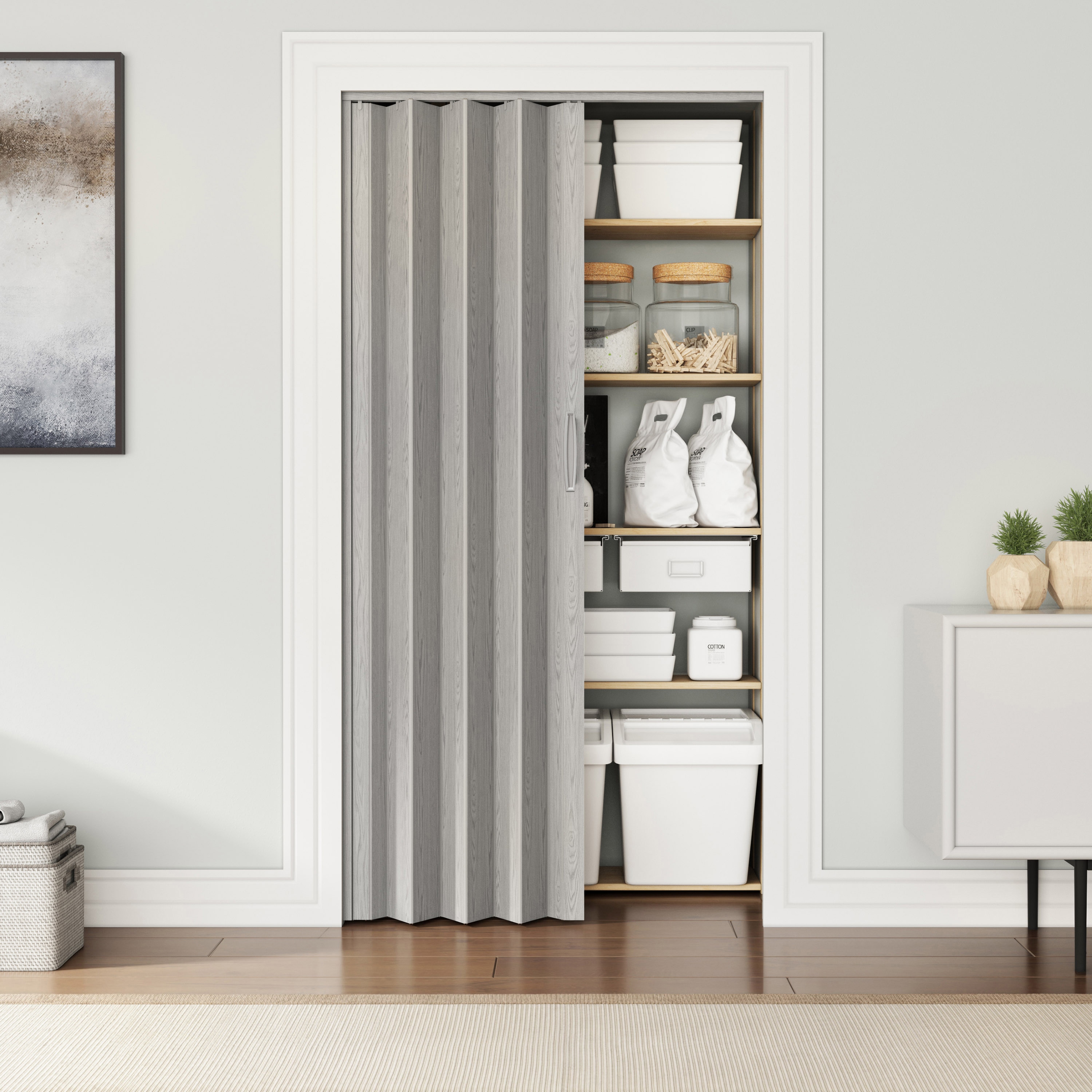 Bayfeve 36-in W x 80-in H Grey PVC Foldable Trimmable Accordion Interior Door