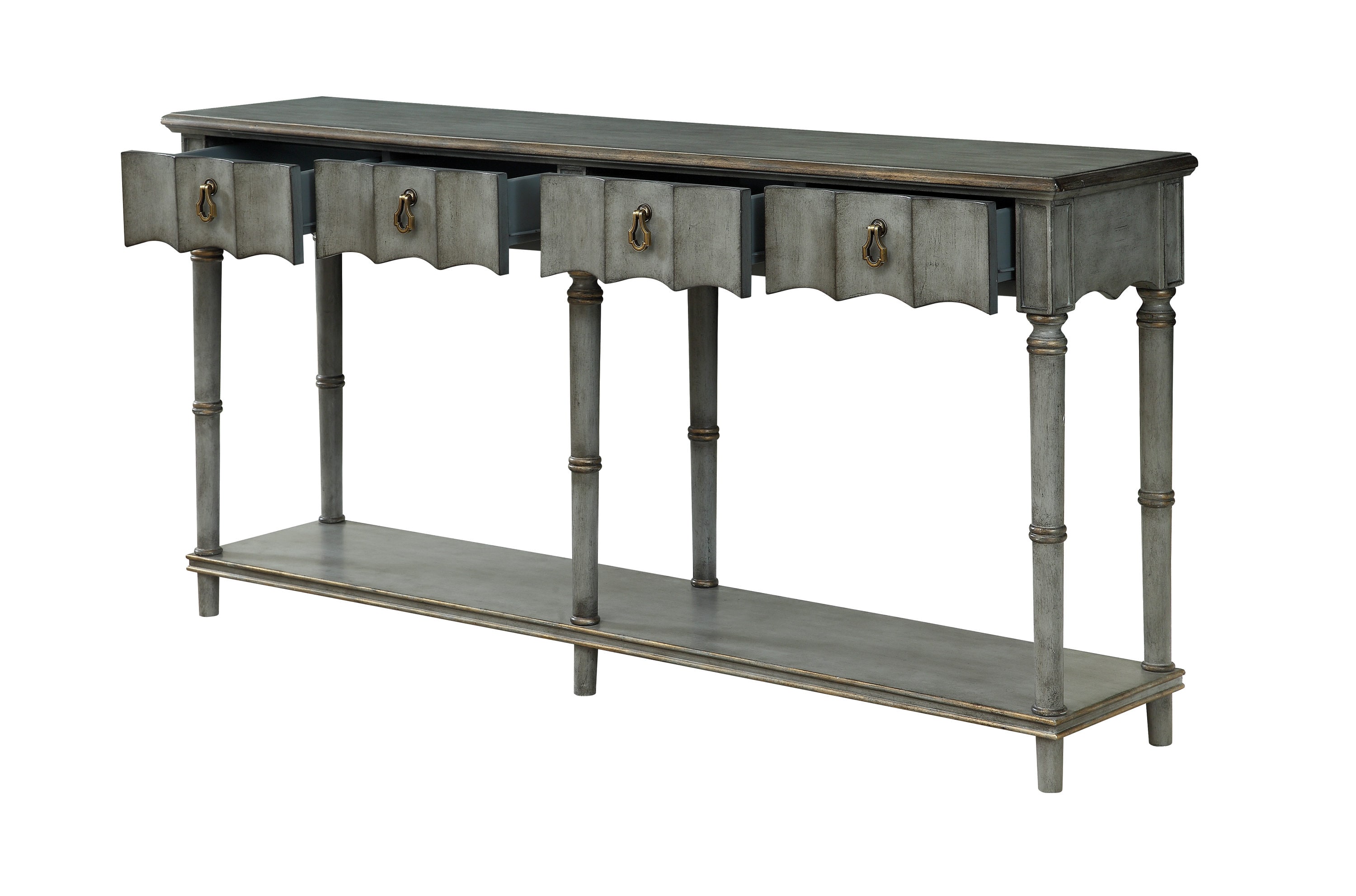 Coast to Coast Traditional Gray Console Table with 4 Drawers and Open ...