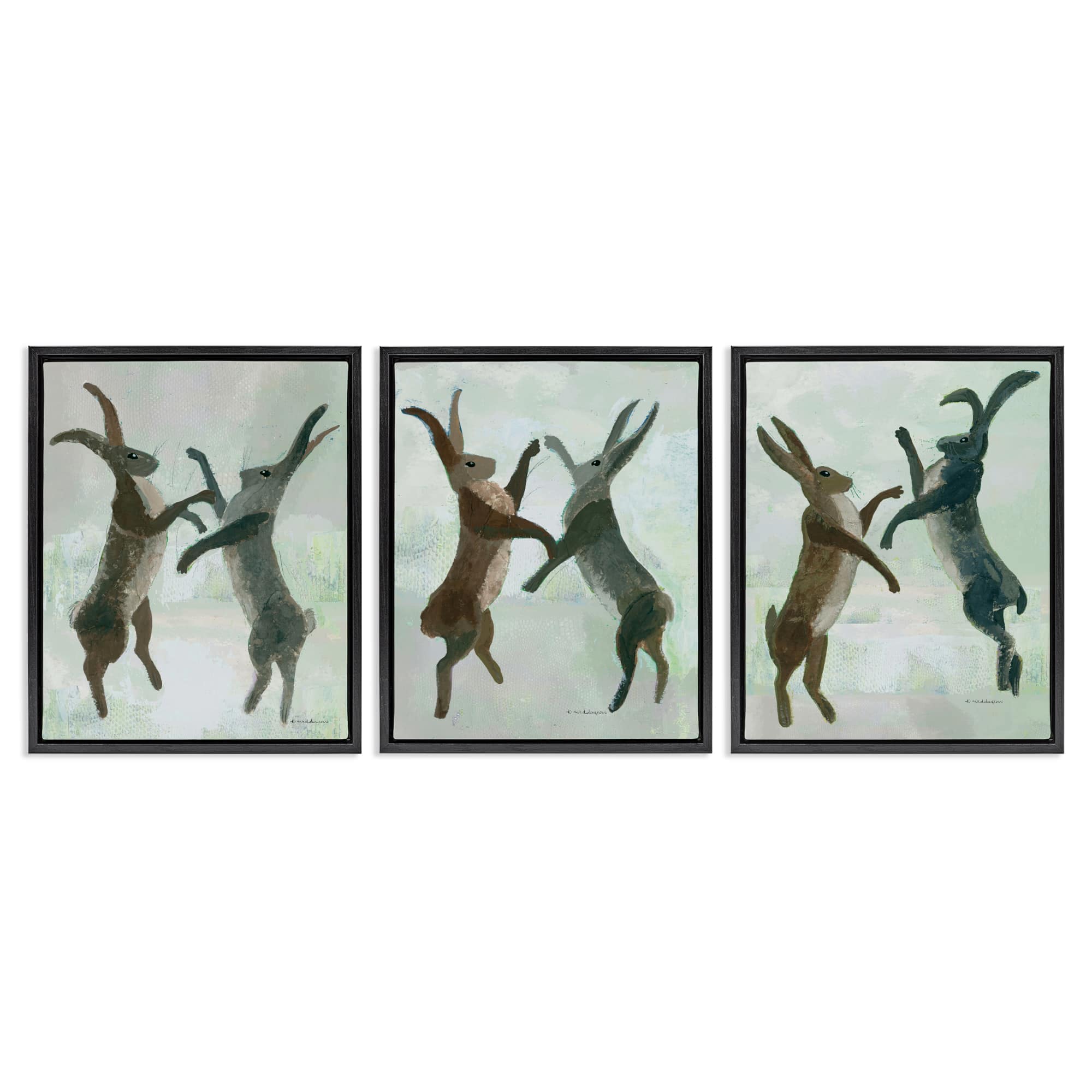 Stupell Industries A3-462-FFB-3PC-16X20 Battling Hares in Neutral Tones 3pc Floating Frame Set design by Kay Widdowson