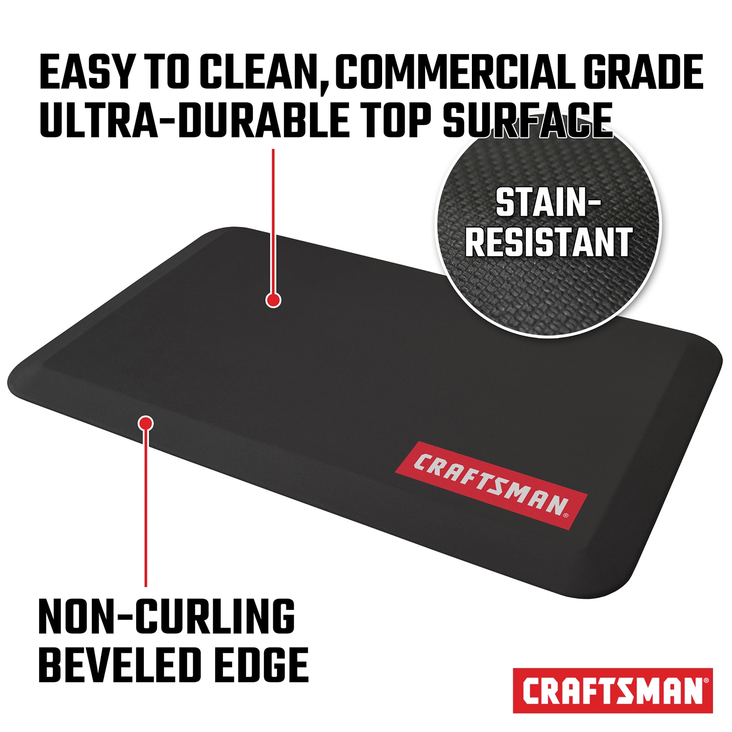 CRAFTSMAN 2-ft x 6-ft Black Rectangular Indoor Anti-fatigue Mat in