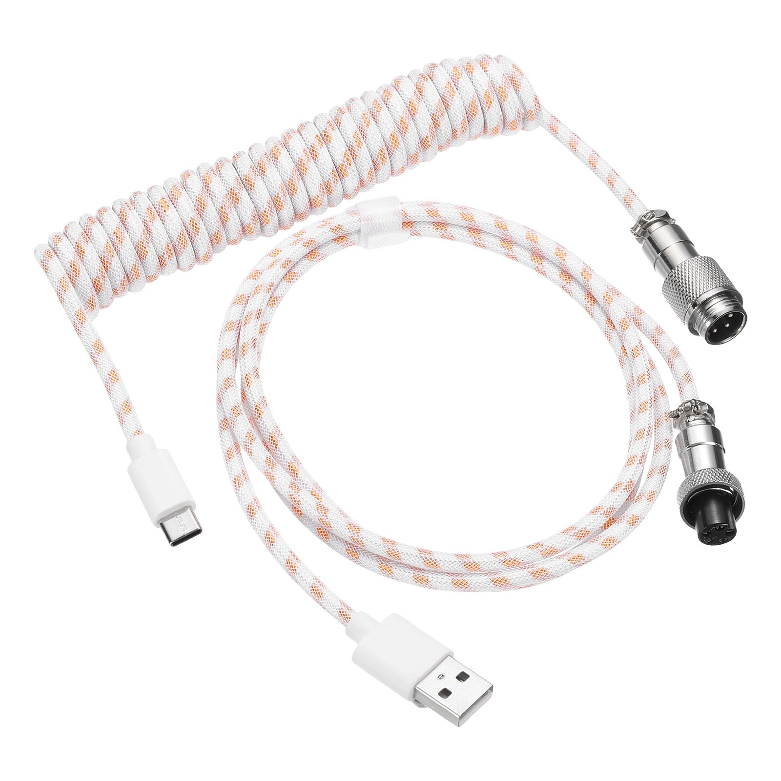 PATIKIL 3 m Coiled Keyboard Cable Type-C to USB-A Braided Gaming Keyboard Coiled Cables with Detachable Metal Aviation Connector for Mechanical Gaming Keyboards White/Orange