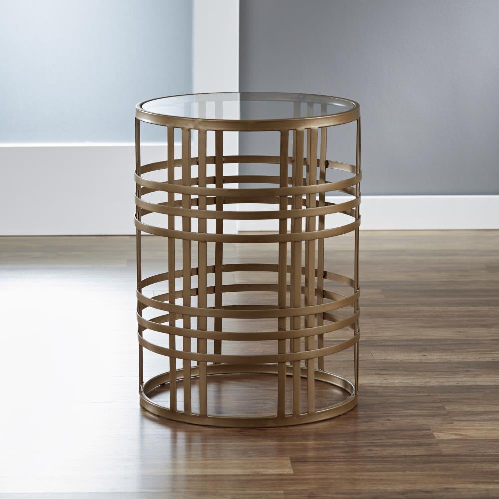 FirsTime BTGWVE  and Co 16.5-in W x 22-in H Brass Glass Round Glam End Table Fully Assembled