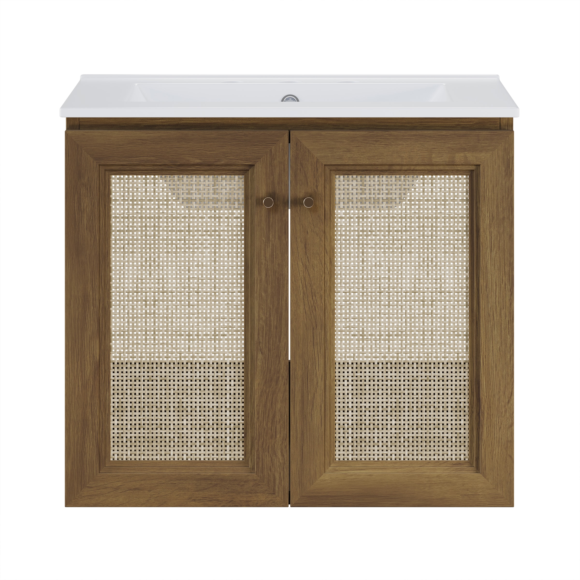 Swiss Madison Chaux 24-in Brown Oak Single Sink Floating Bathroom Vanity with White Ceramic Top